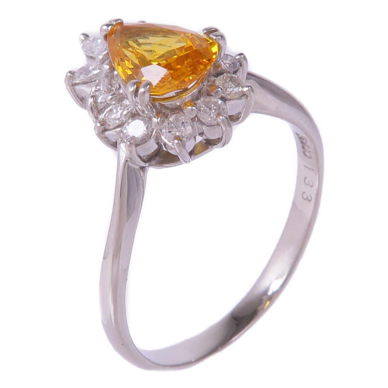 JEWELRY PT900鉑金Yellow Sapphire Diamond Ring黃色藍寶石/鑽石戒指US#8
