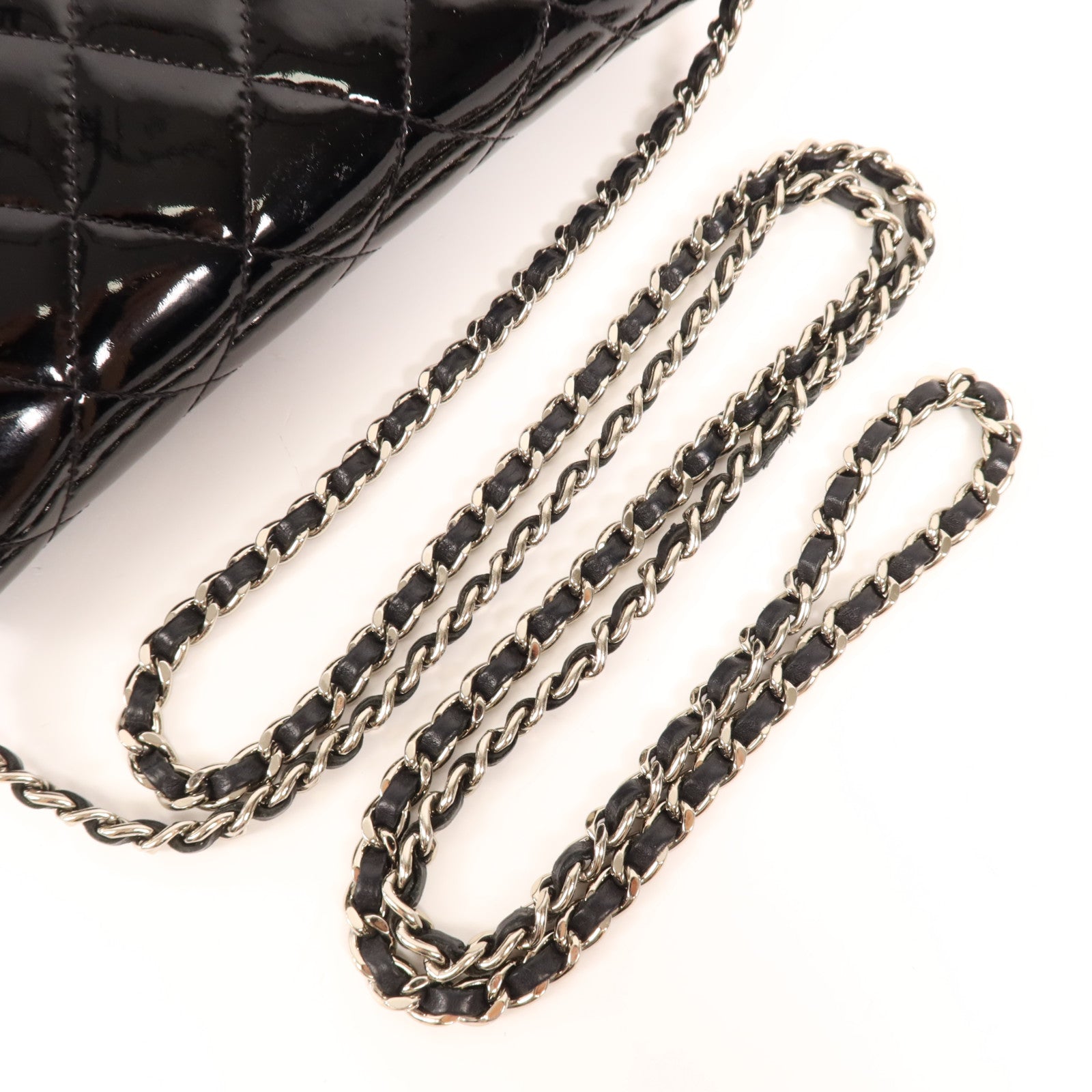 CHANEL 漆皮皮革Wallet On Chain銀扣鏈帶肩背袋