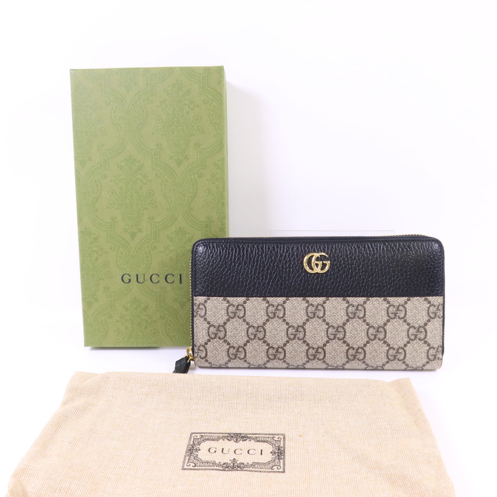 GUCCI 塗層帆布/牛皮皮革GG Marmont Long Wallet金扣長錢包