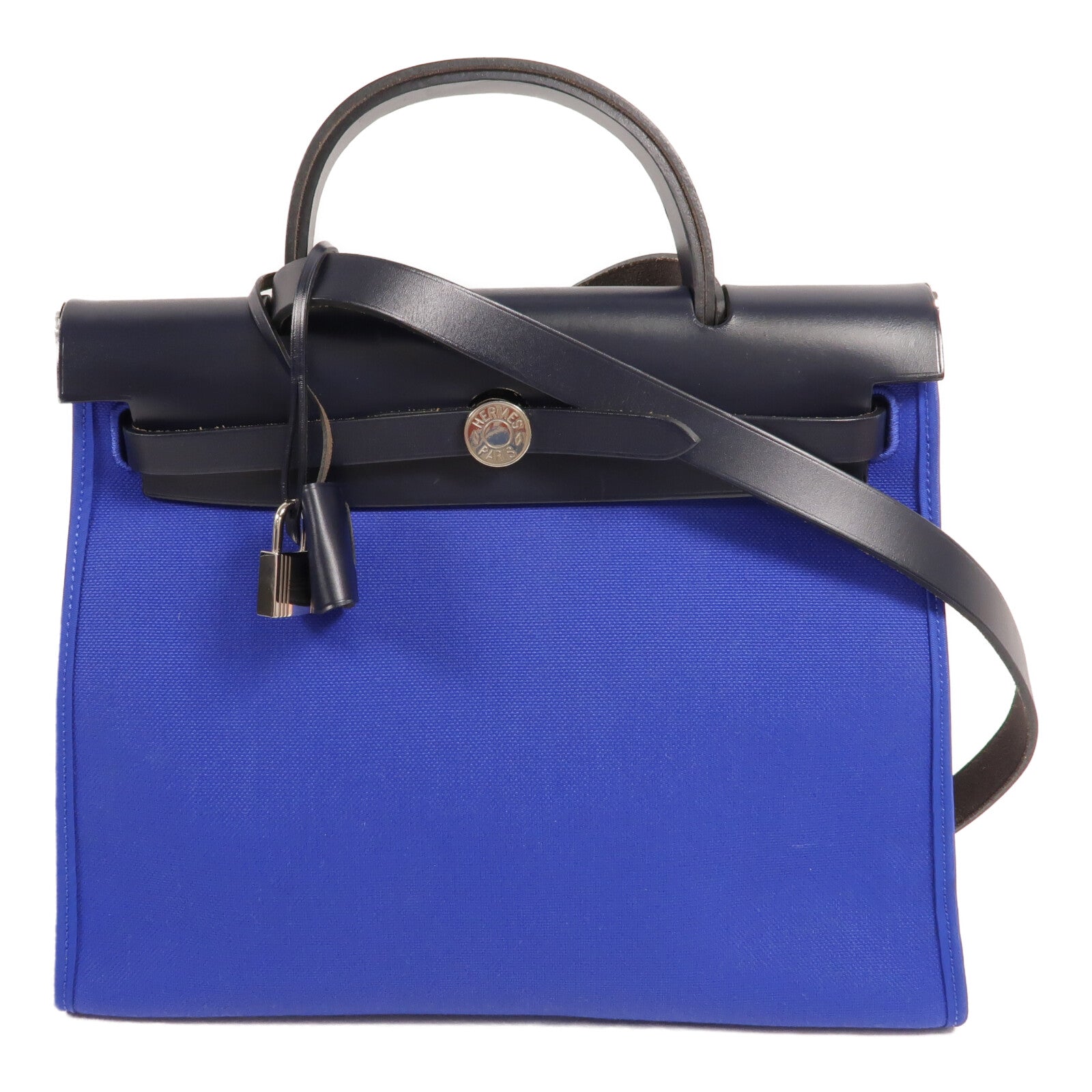 HERMES 帆布Herbag PM手挽肩背兩用袋Blue Eletric