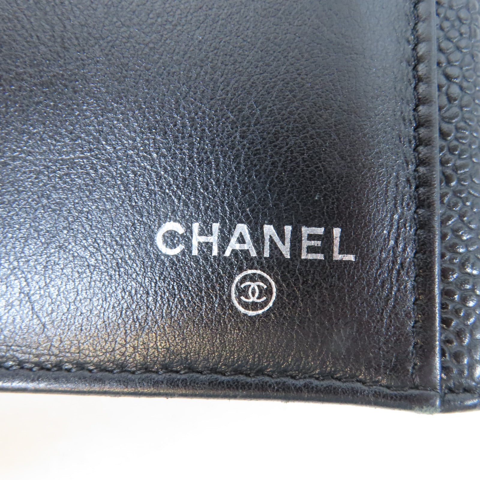 CHANEL 牛皮皮革Long Wallet銀扣長錢包黑色