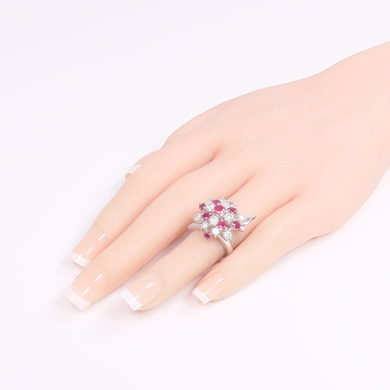 JEWELRY PT900鉑金Ruby Diamond Ring紅寶石/鑽石戒指US#5.5