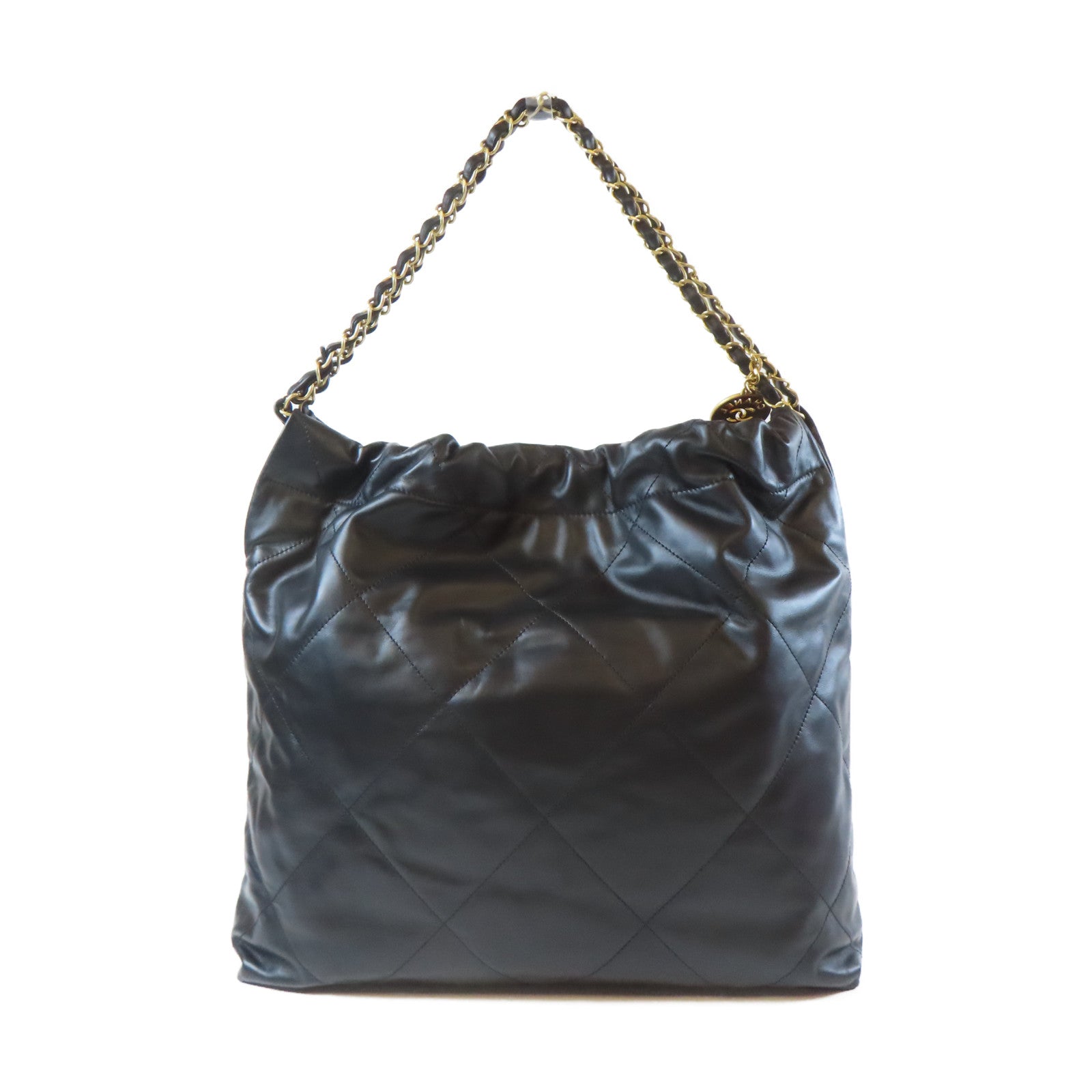 CHANEL 菱格羊皮皮革Chanel 22 Chain Shoulder Bag金扣鏈帶肩背袋黑色