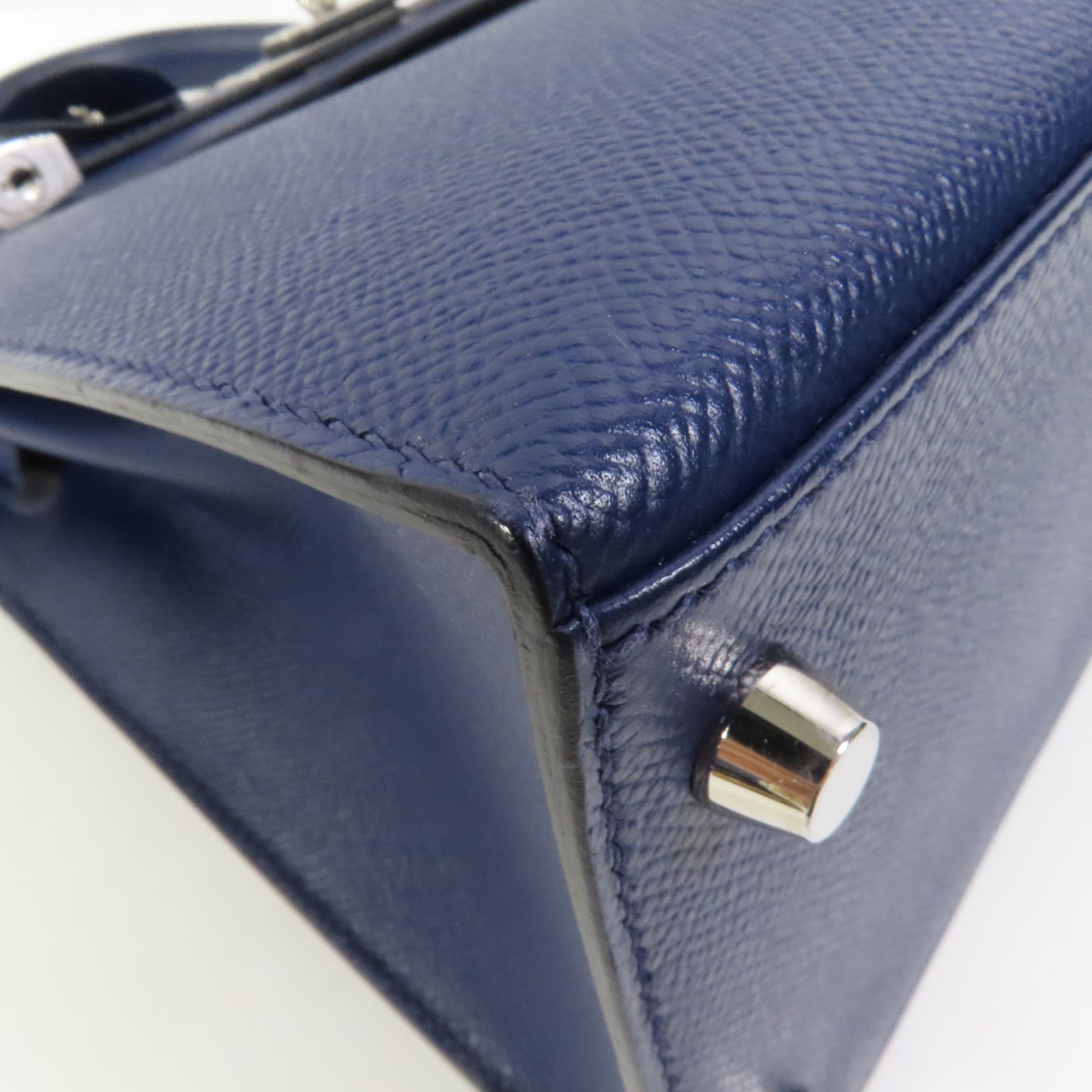 HERMES Epsom皮革Kelly 28銀扣手挽肩背兩用袋Bleu Saphir
