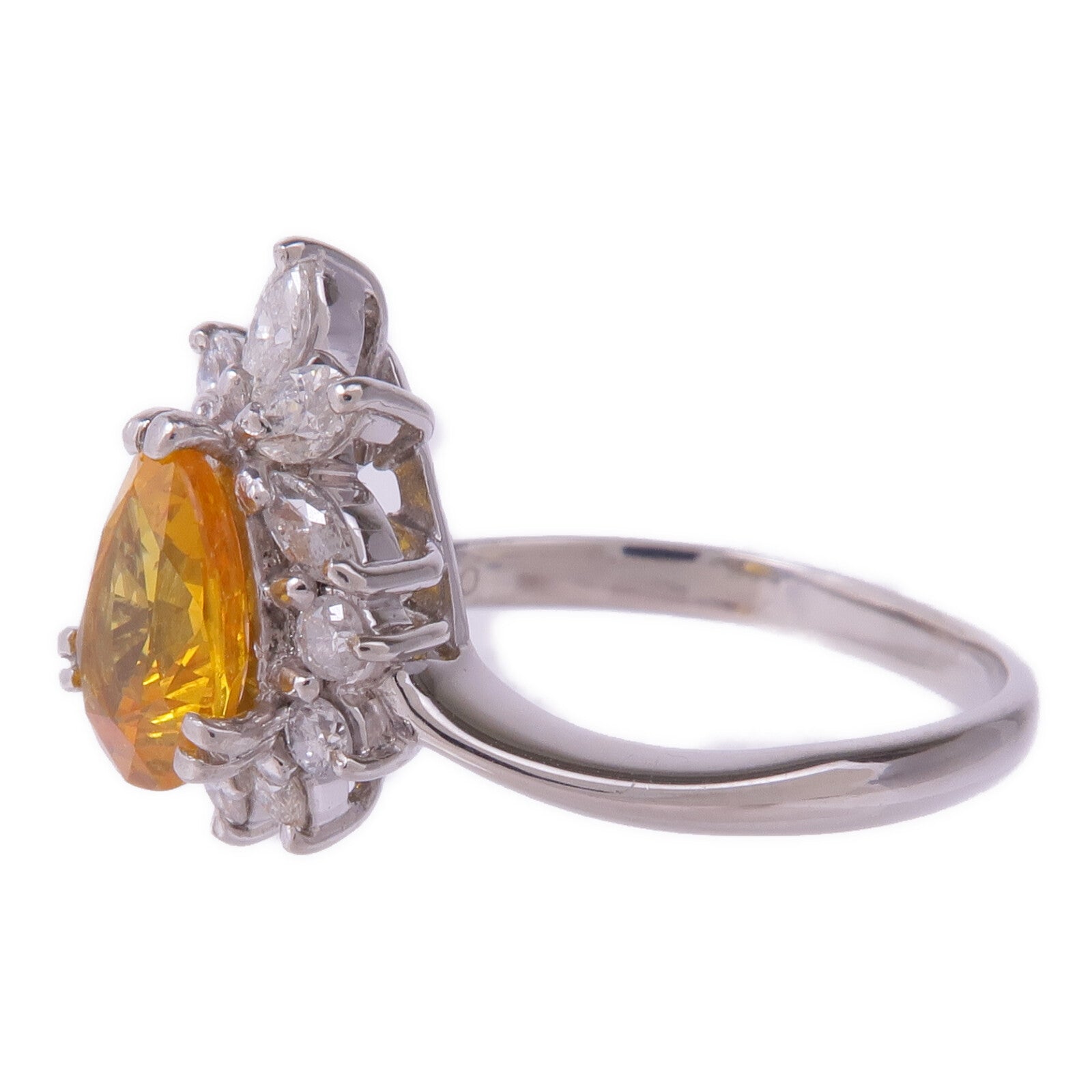 JEWELRY PT900鉑金Yellow Sapphire Diamond Ring黃色藍寶石/鑽石戒指US#8