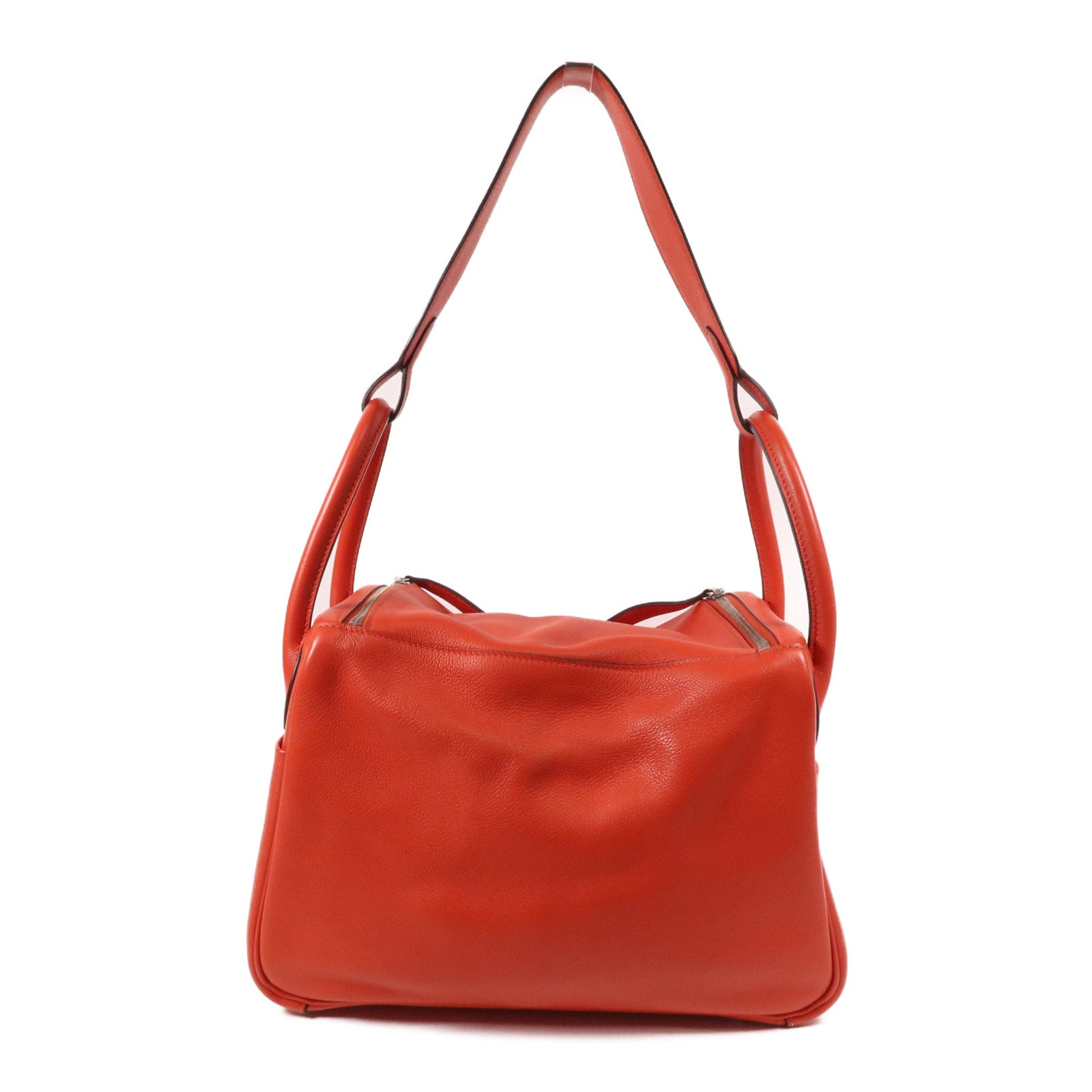 HERMES Evercolor皮革Lindy 30銀扣手挽肩背兩用袋Rouge Tomate
