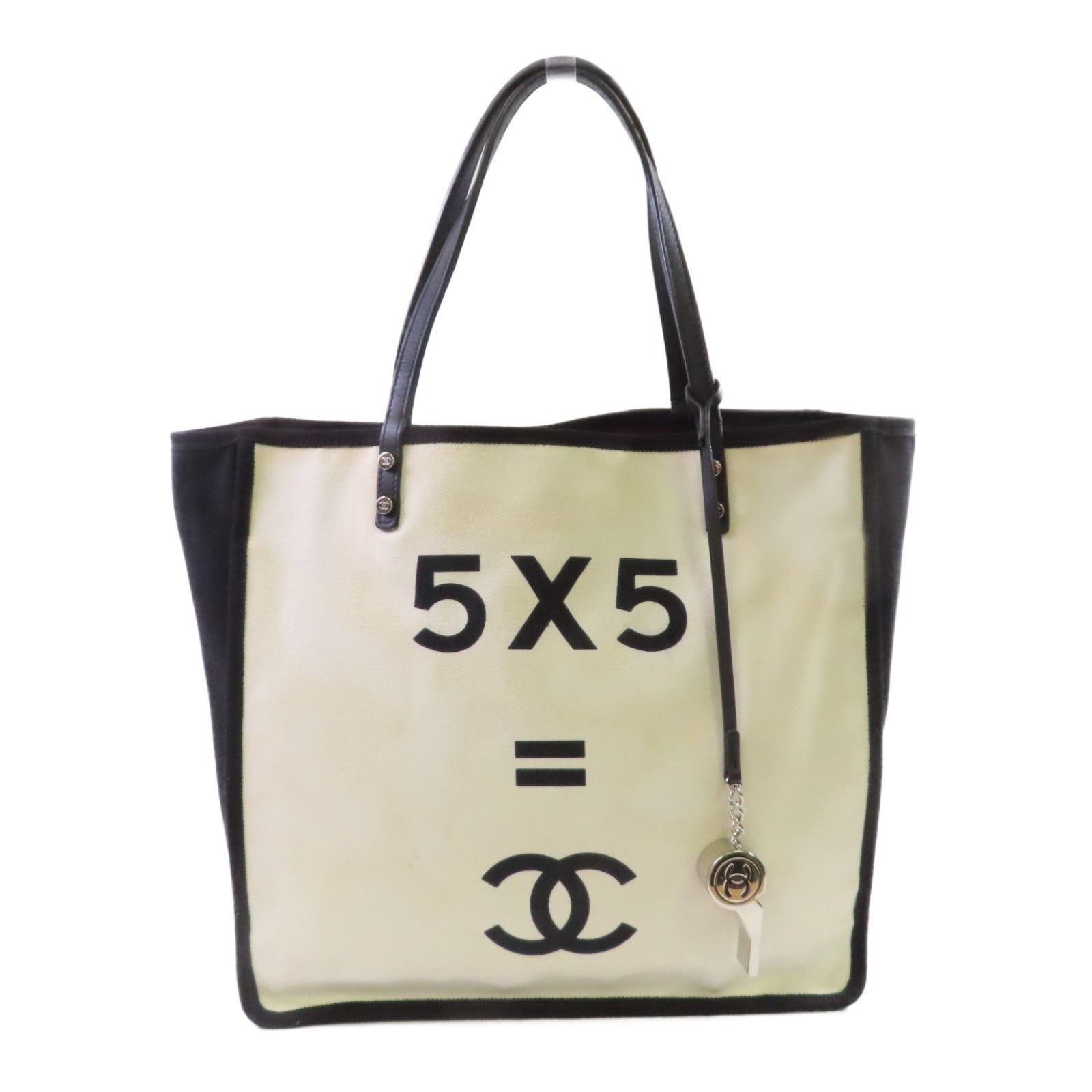 CHANEL 帆布Tote Bag肩背袋白色/黑色