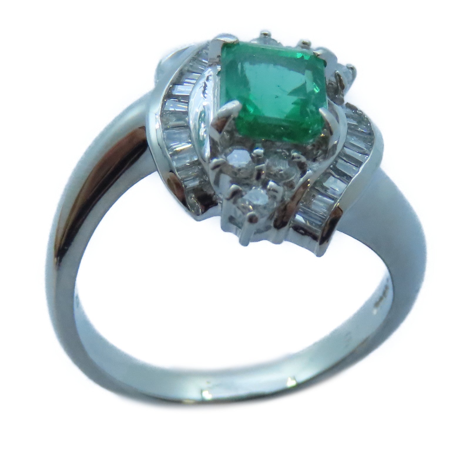 JEWELRY PT900白金Emerald/Diamond Ring 1.15ct綠寶石/0.50ct鑽石戒指US#6