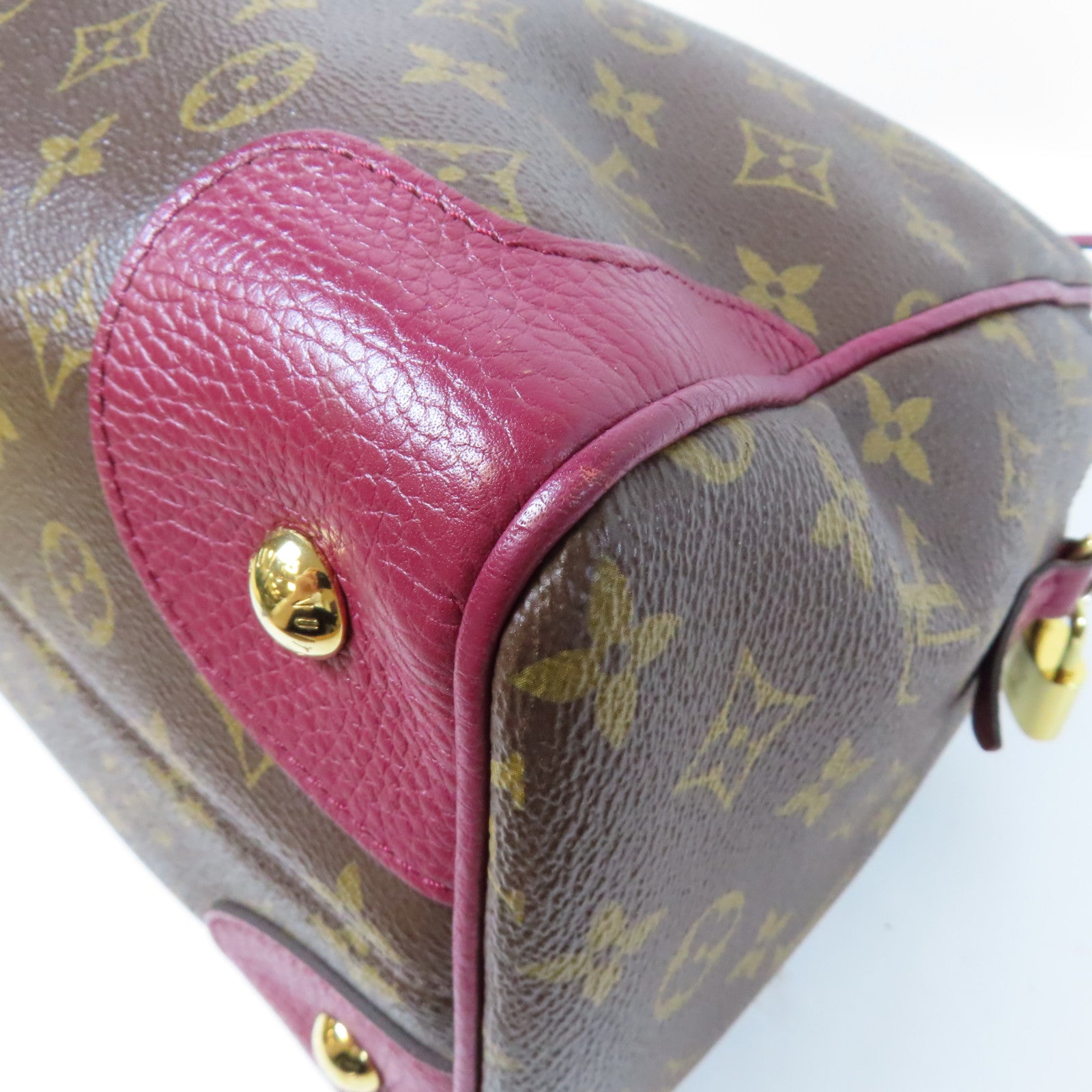 LOUIS VUITTON Monogram Retiro GM金扣手挽肩背兩用袋啡色/紅色