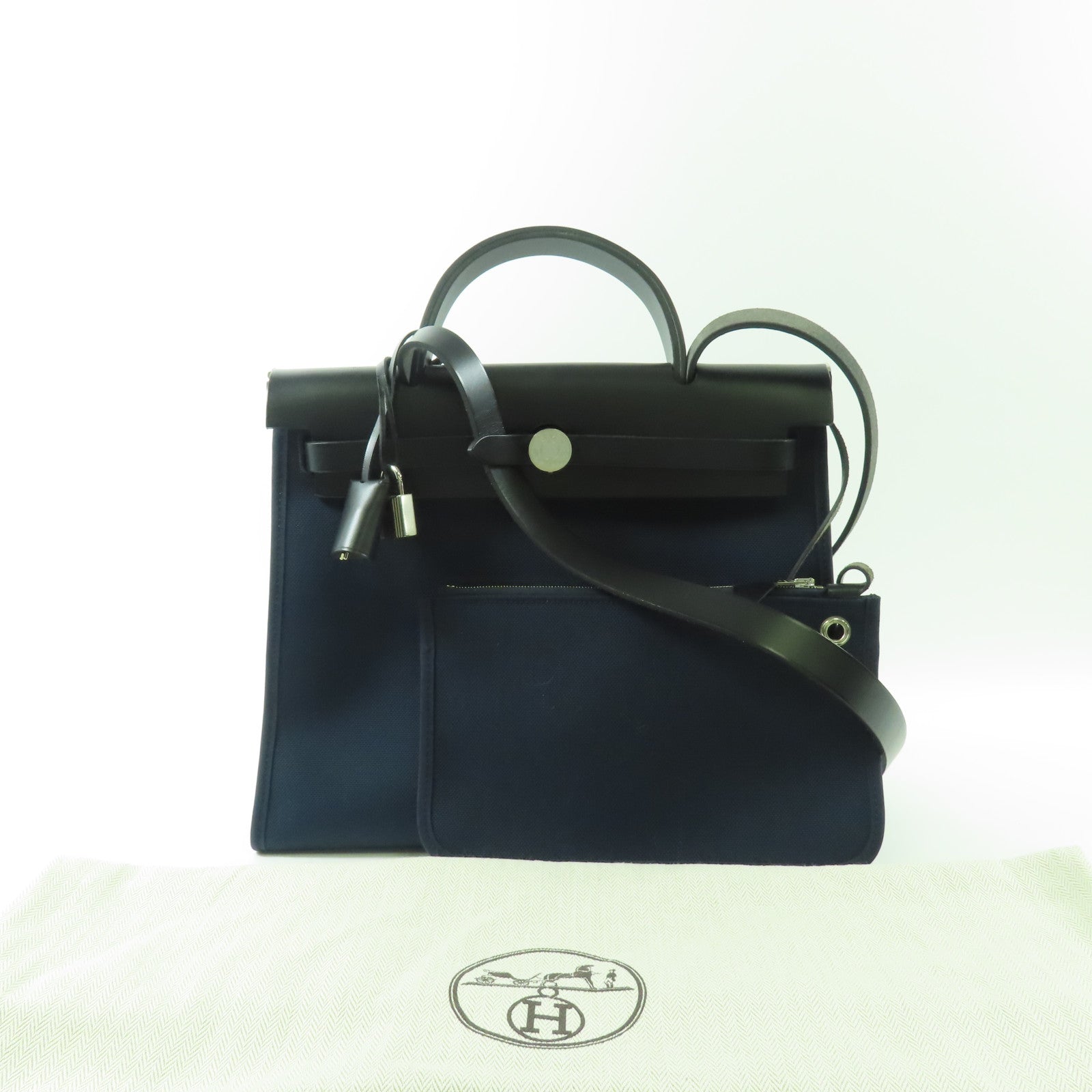 HERMES 帆布Herbag銀扣手挽肩背兩用袋