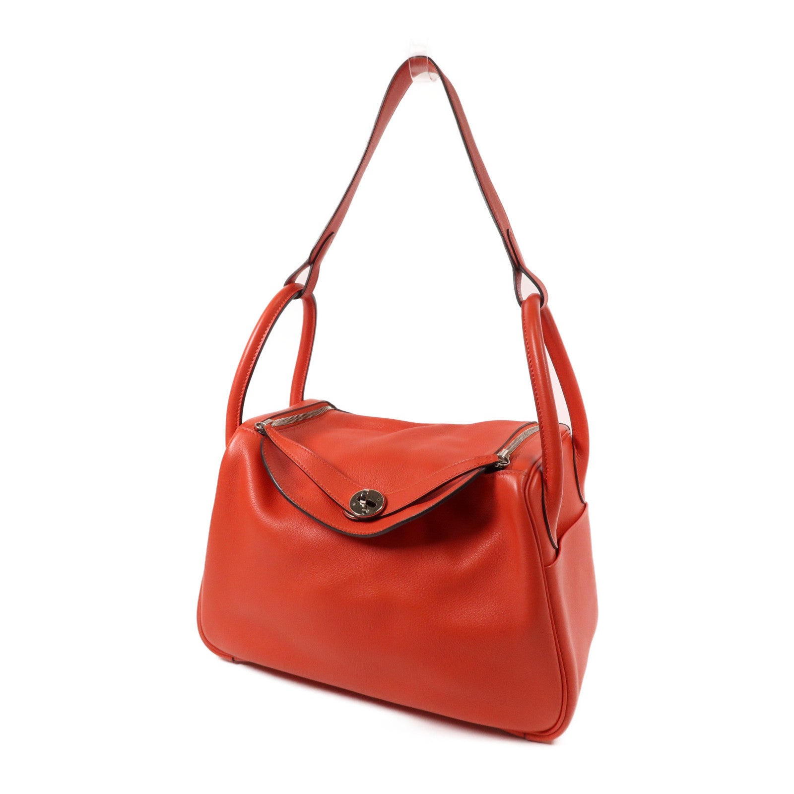 HERMES Evercolor皮革Lindy 30銀扣手挽肩背兩用袋Rouge Tomate