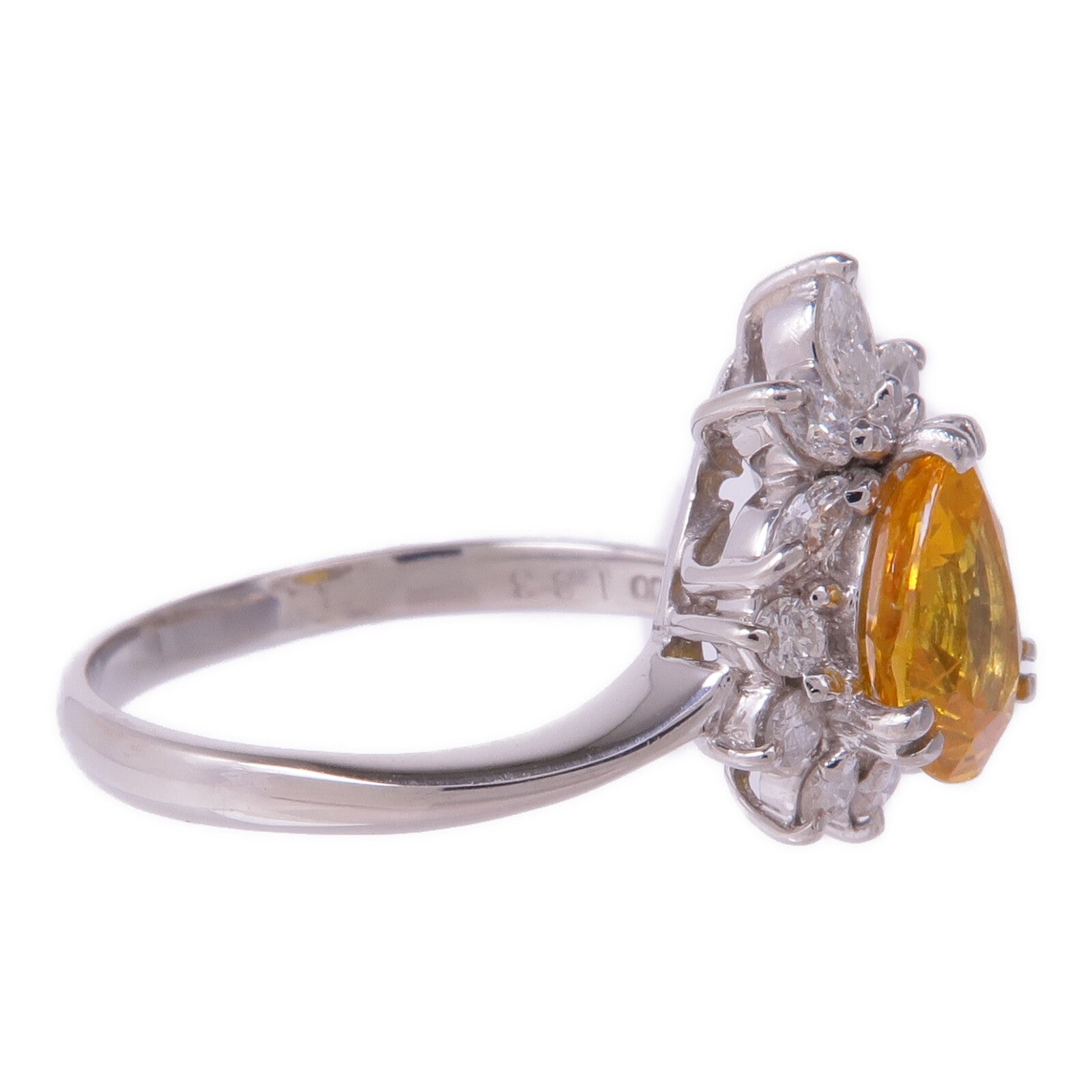 JEWELRY PT900鉑金Yellow Sapphire Diamond Ring黃色藍寶石/鑽石戒指US#8