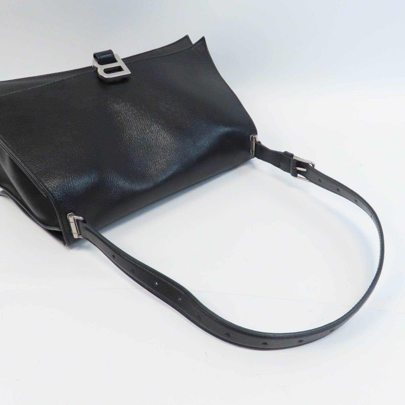 BALENCIAGA 羊皮皮革Crush銀扣肩背袋黑色
