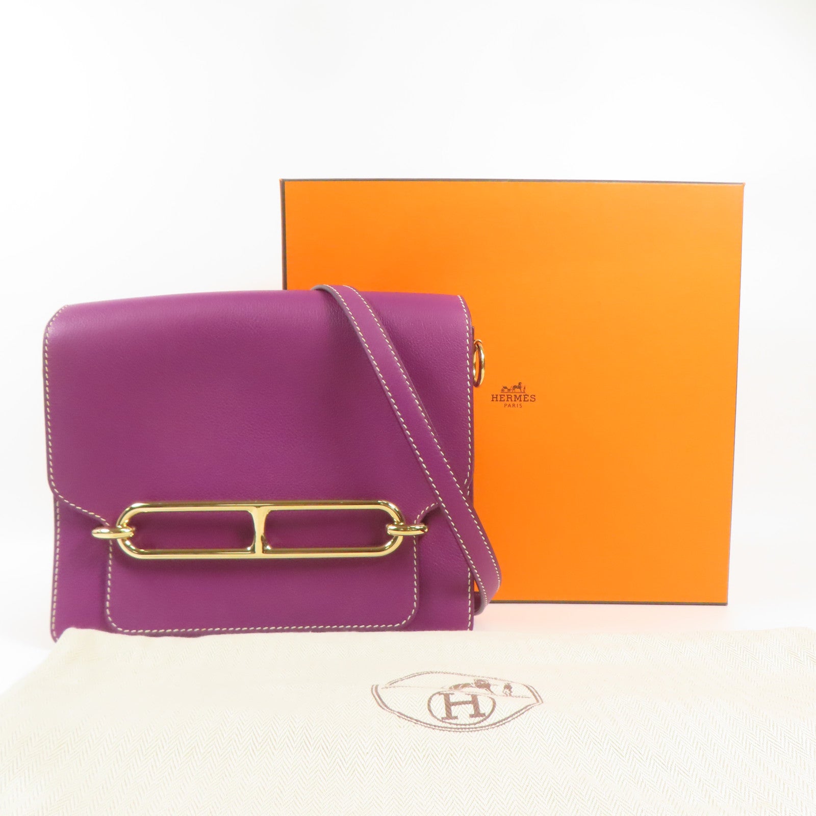 HERMES Evercolor皮革Roulis 23金扣肩背袋Anemone
