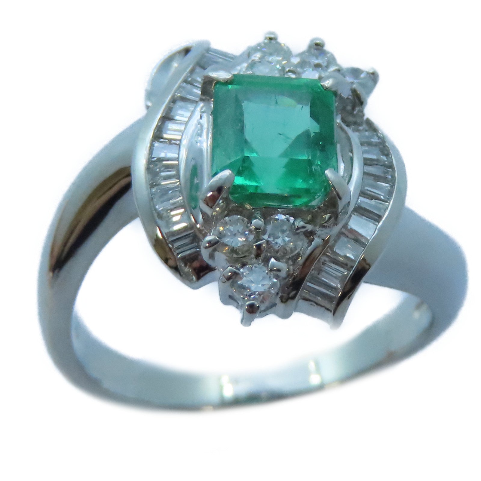 JEWELRY PT900白金Emerald/Diamond Ring 1.15ct綠寶石/0.50ct鑽石戒指US#6