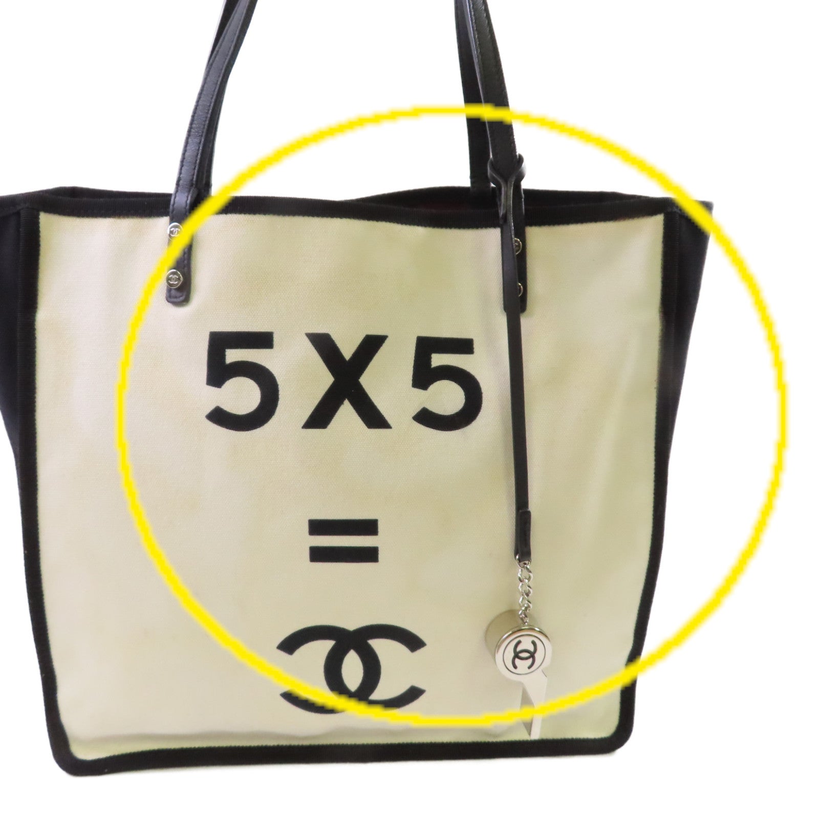 CHANEL 帆布Tote Bag肩背袋白色/黑色