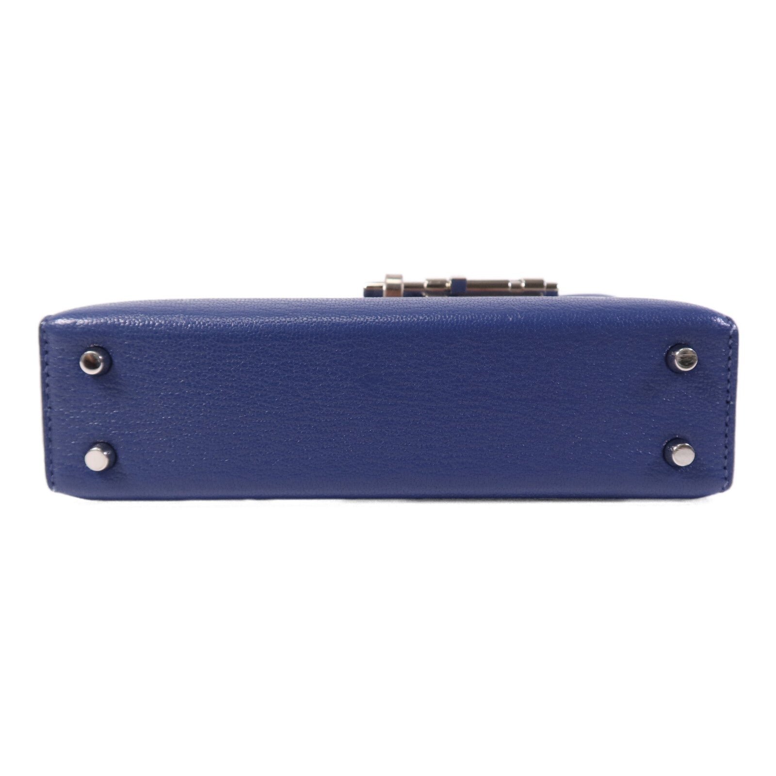 HERMES Chevre皮革Verrou Mini銀扣鏈帶肩背袋Bleu Brighton