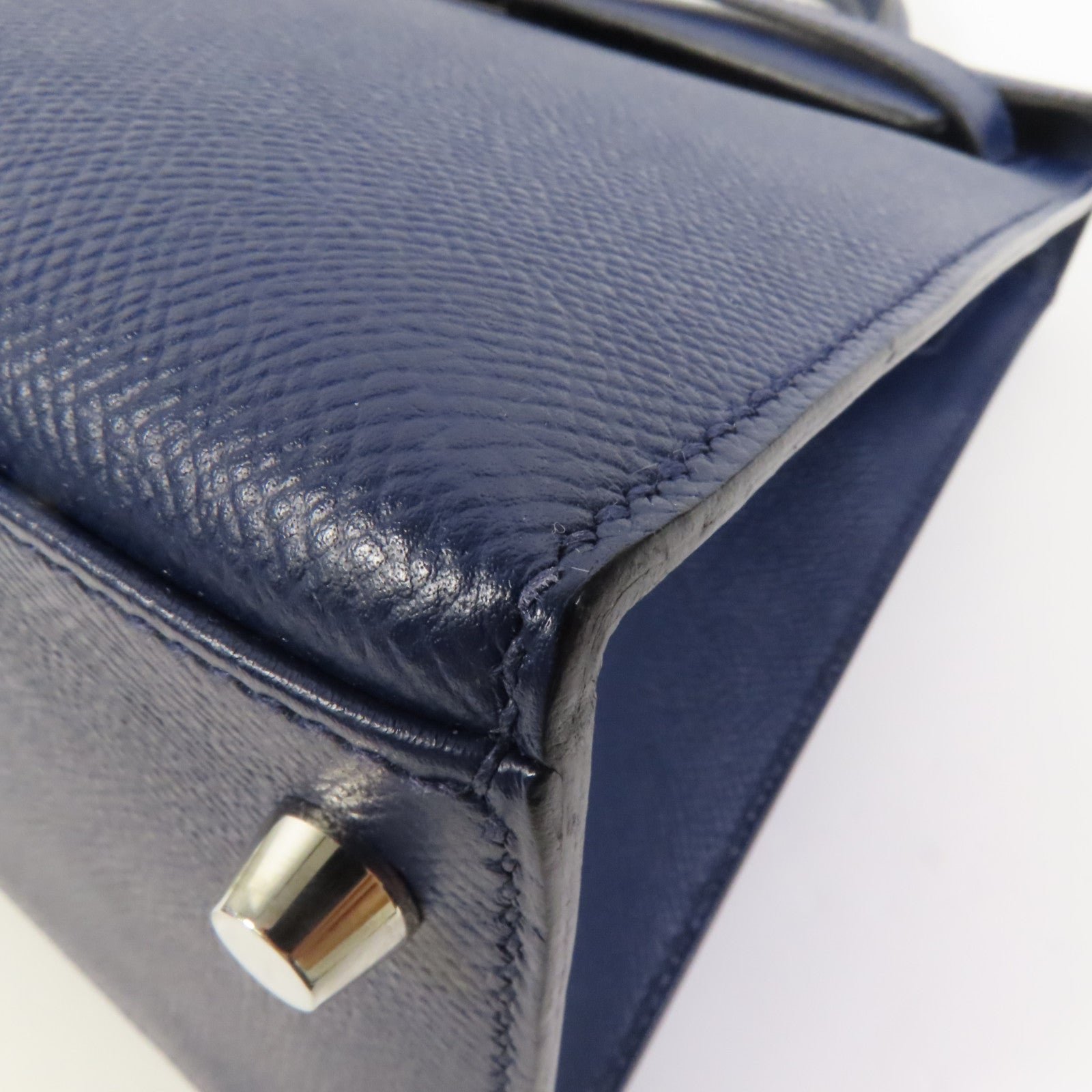 HERMES Epsom皮革Kelly 28銀扣手挽肩背兩用袋Bleu Saphir