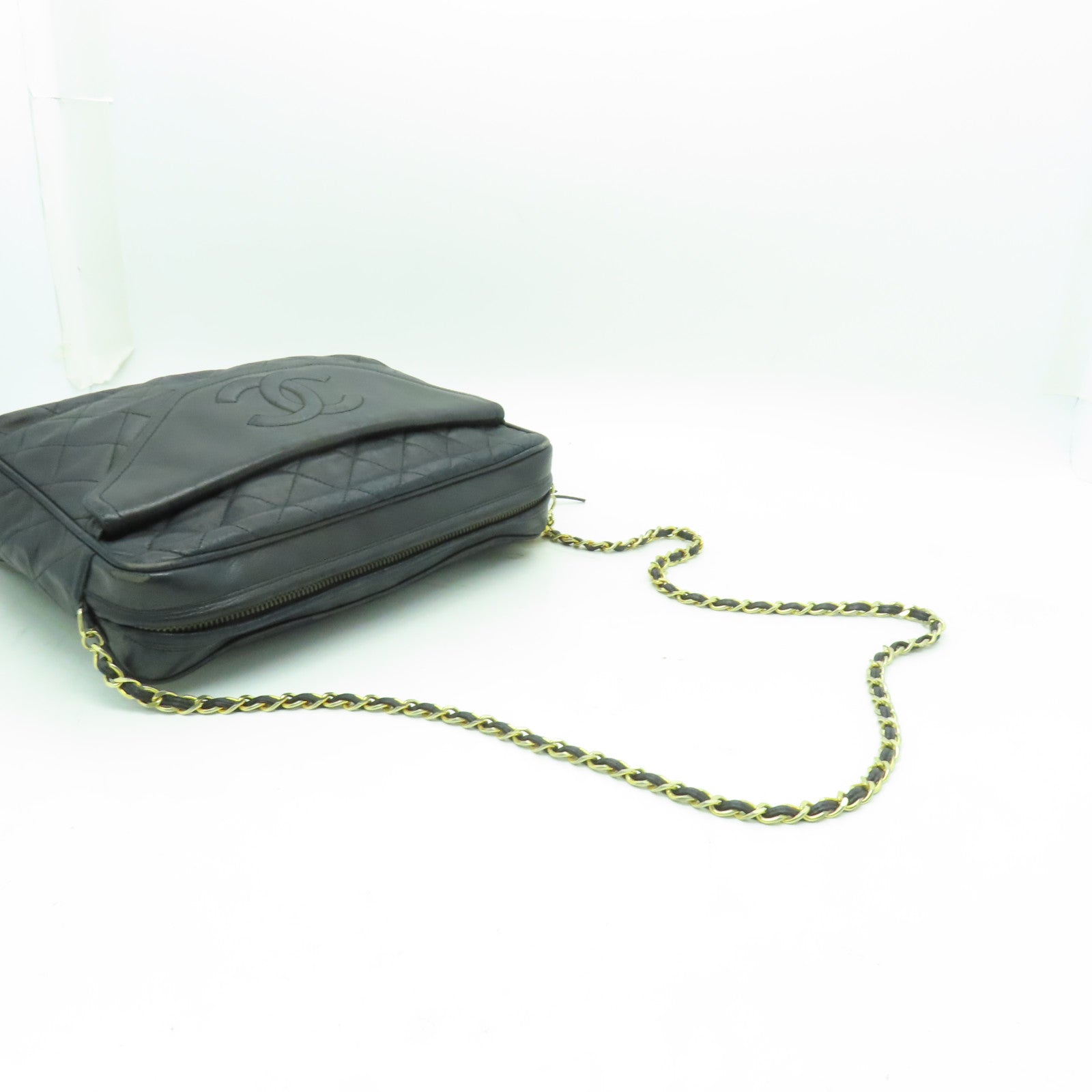 CHANEL 【激減優惠】菱格羊皮皮革Chain Shoulder金扣鏈帶肩背袋黑色