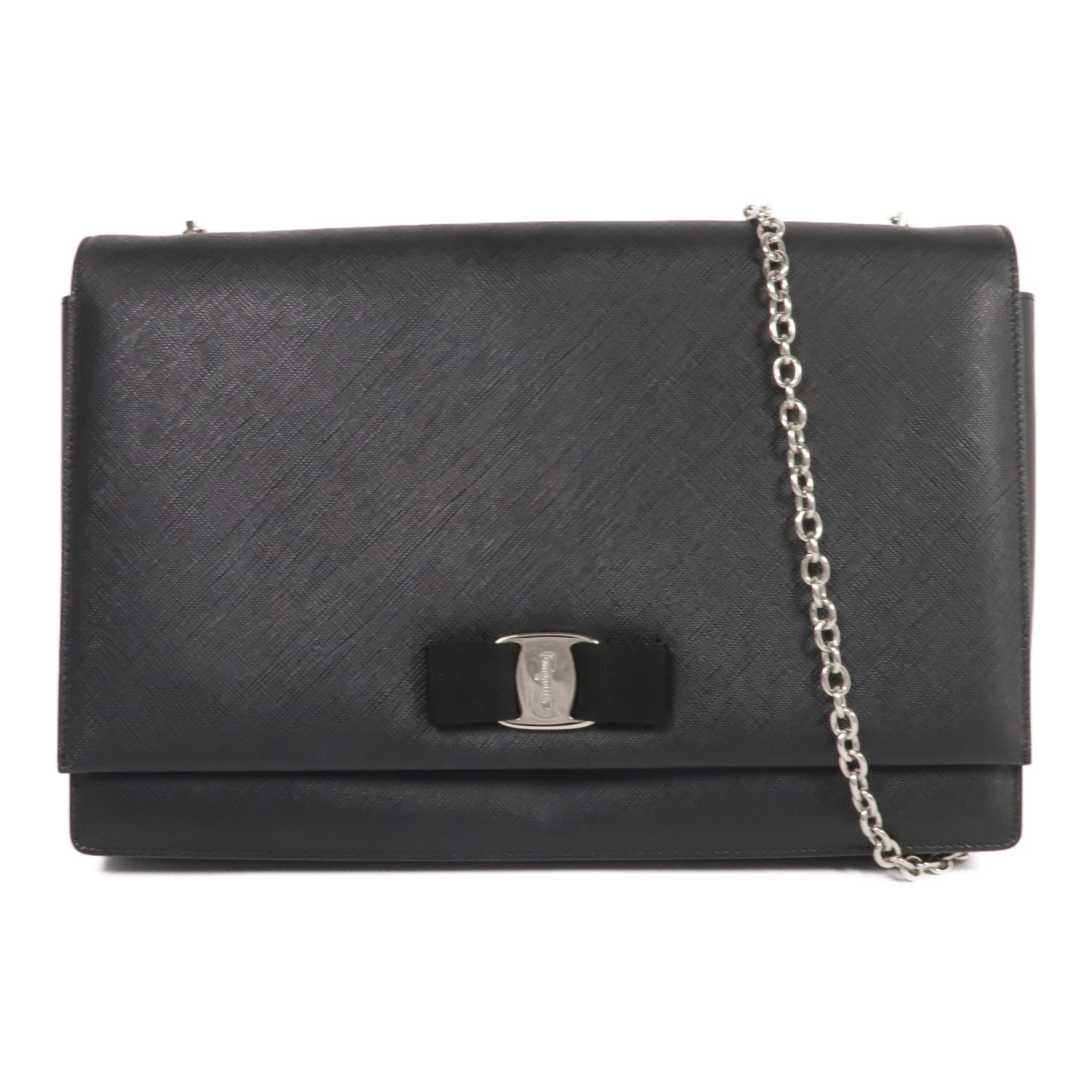 Salvatore Ferragamo 牛皮皮革Shoulder Bag銀扣鏈帶肩背袋