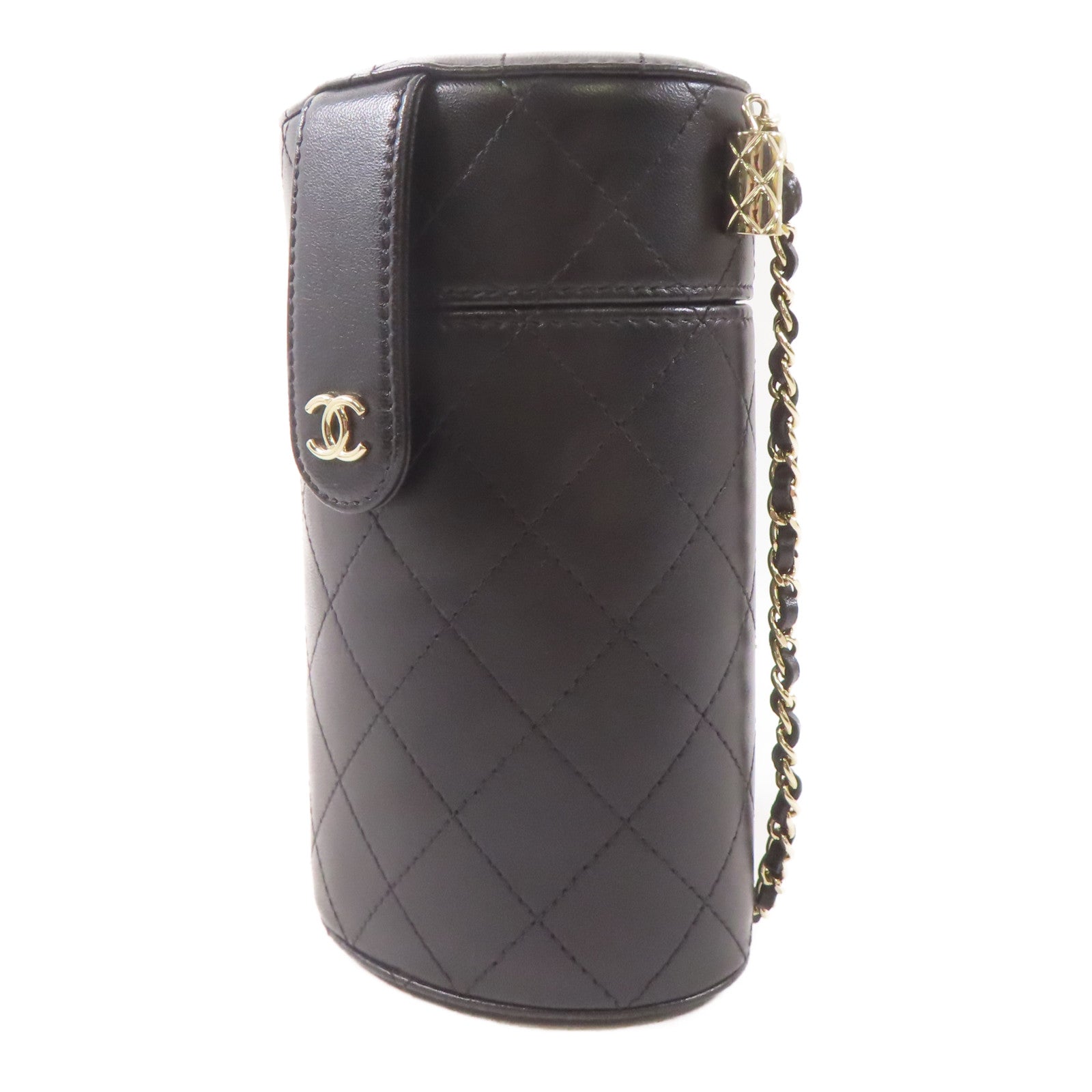 CHANEL 牛皮皮革Chain Shoulder金扣鏈帶肩背袋黑色