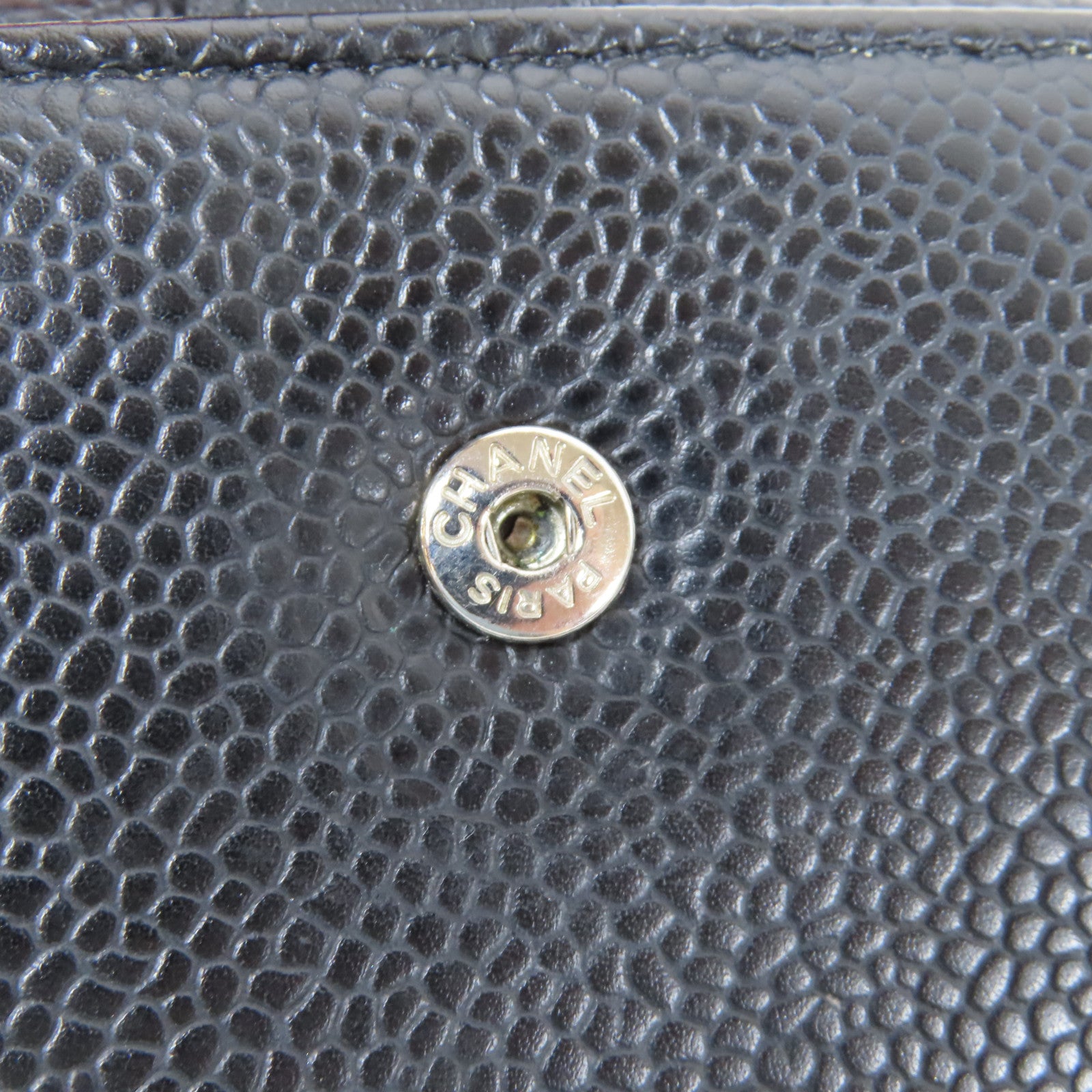 CHANEL 牛皮皮革Long Wallet銀扣長錢包黑色