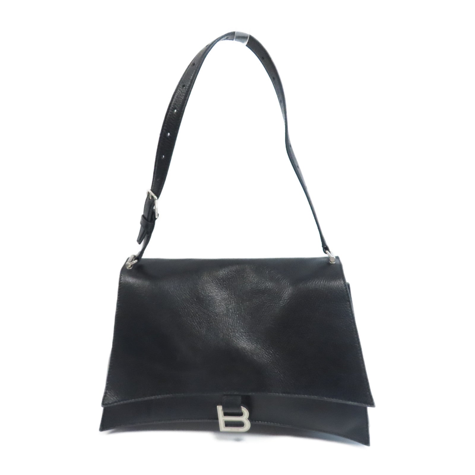 BALENCIAGA 羊皮皮革Crush銀扣肩背袋黑色