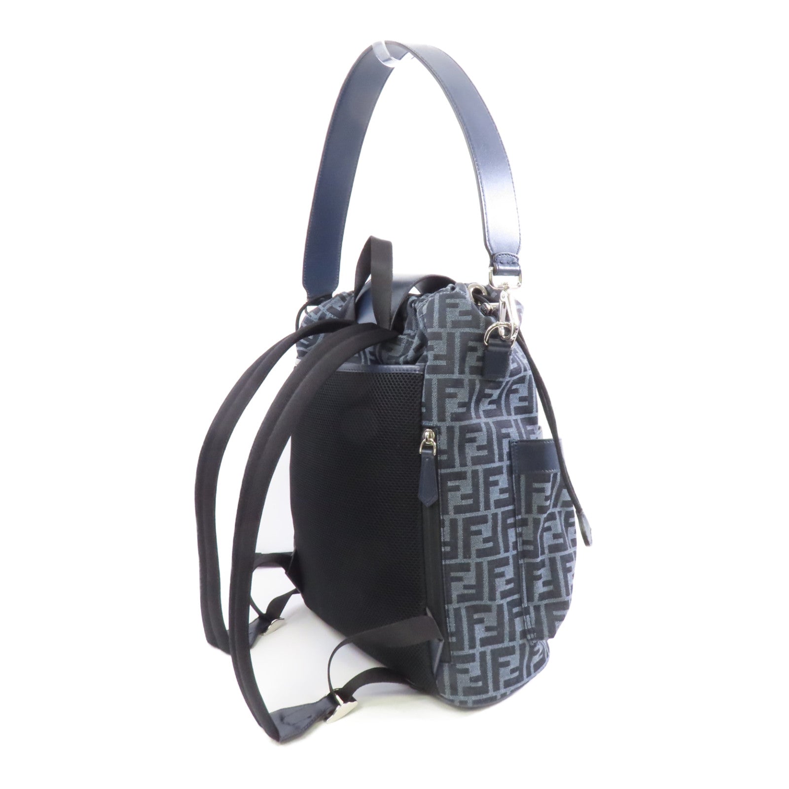 FENDI 帆布Backpack銀扣背包藍色