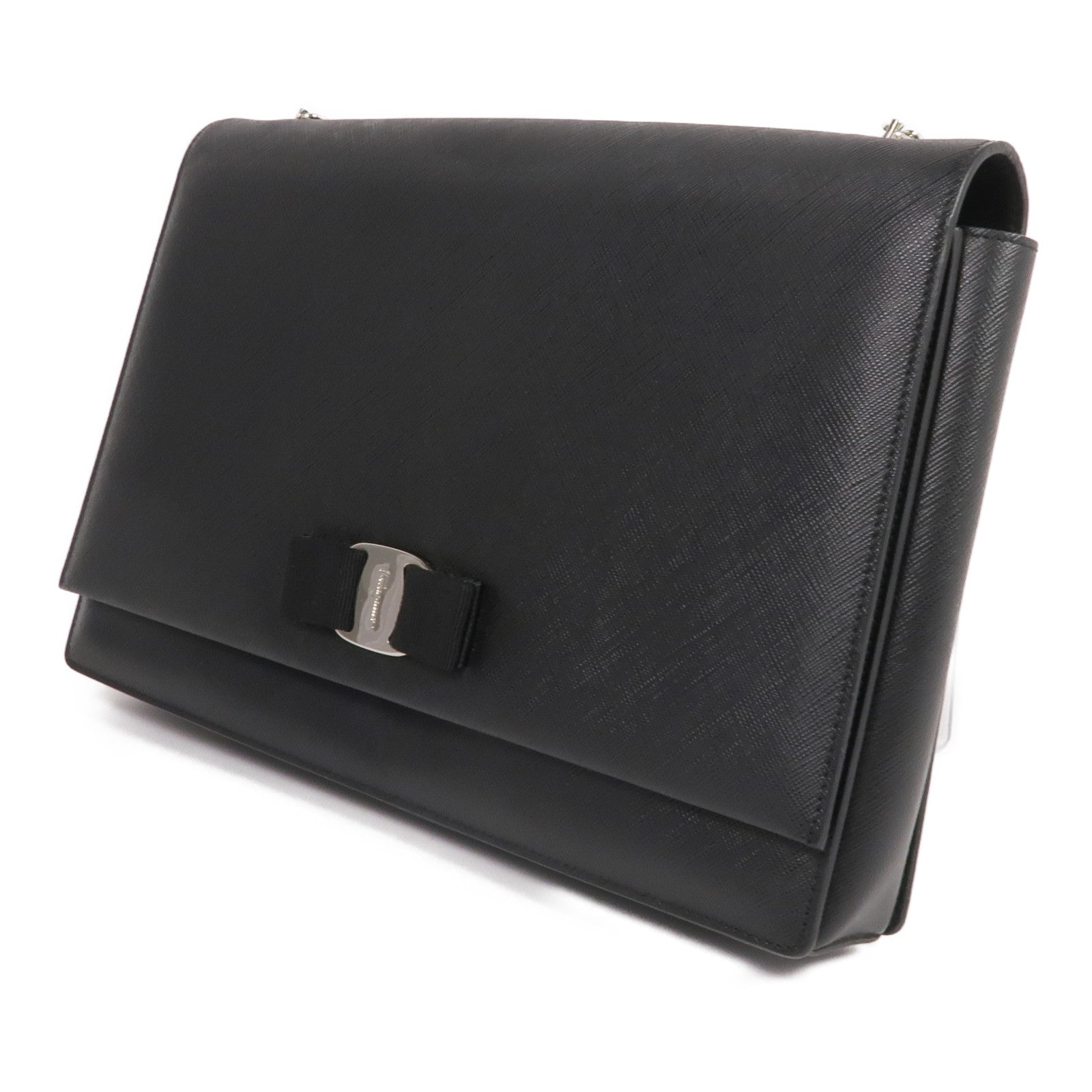 Salvatore Ferragamo 【激減優惠】牛皮皮革Shoulder Bag銀扣鏈帶肩背袋