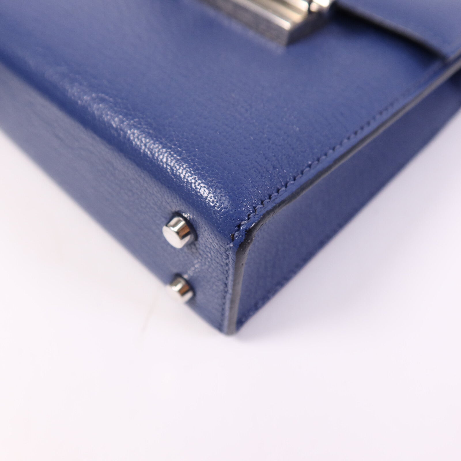 HERMES Chevre皮革Verrou Mini銀扣鏈帶肩背袋Bleu Brighton