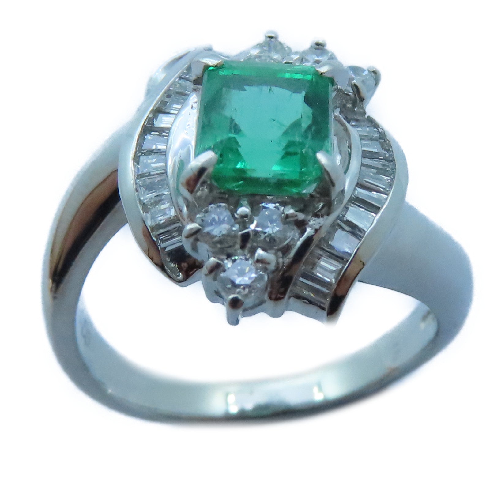 JEWELRY PT900白金Emerald/Diamond Ring 1.15ct綠寶石/0.50ct鑽石戒指US#6