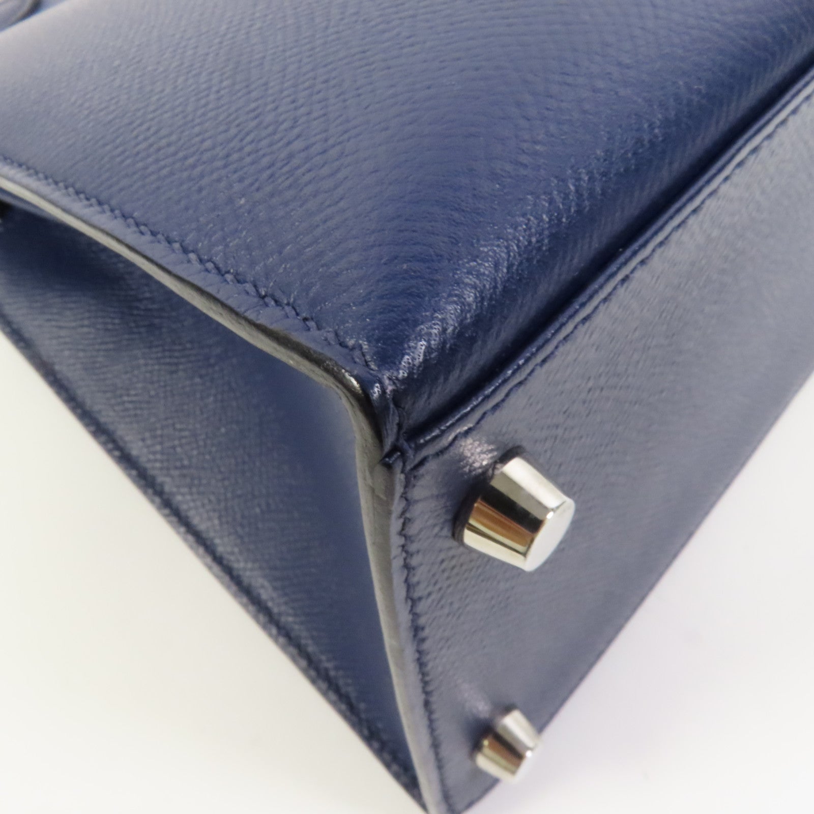 HERMES Epsom皮革Kelly 28銀扣手挽肩背兩用袋Bleu Saphir