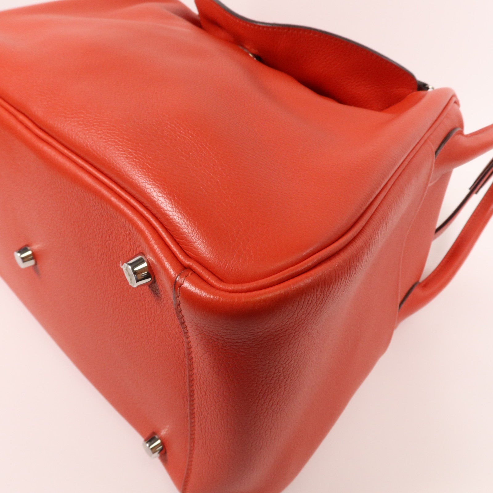 HERMES Evercolor皮革Lindy 30銀扣手挽肩背兩用袋Rouge Tomate