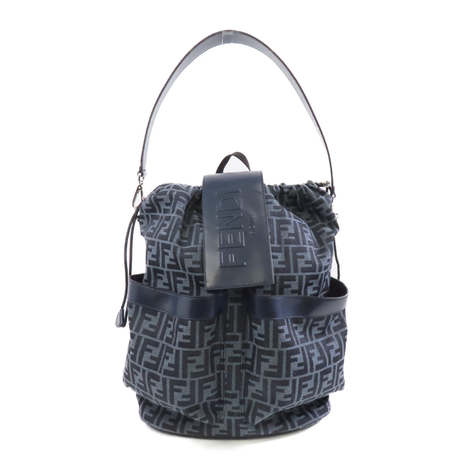 FENDI 帆布Backpack銀扣背包藍色