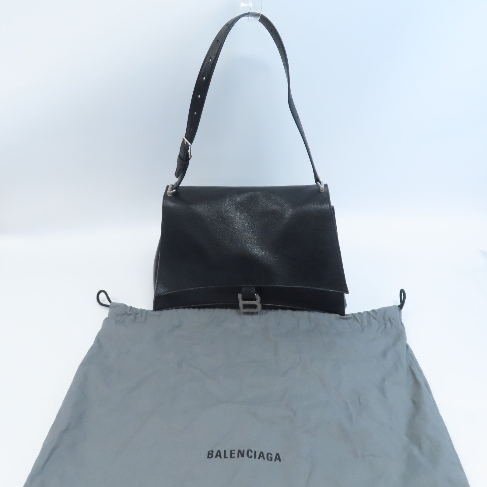 BALENCIAGA 羊皮皮革Crush銀扣肩背袋黑色