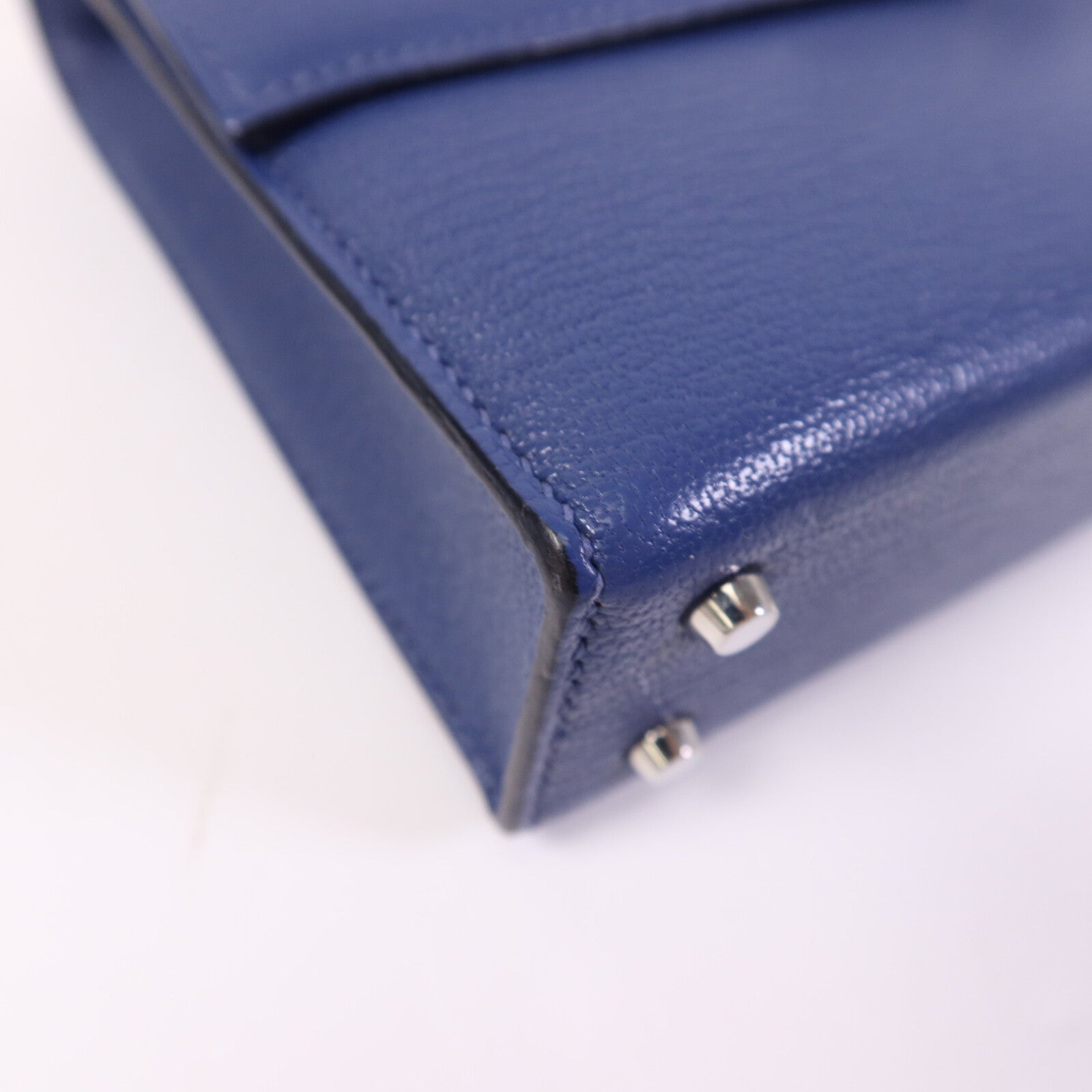 HERMES Chevre皮革Verrou Mini銀扣鏈帶肩背袋Bleu Brighton