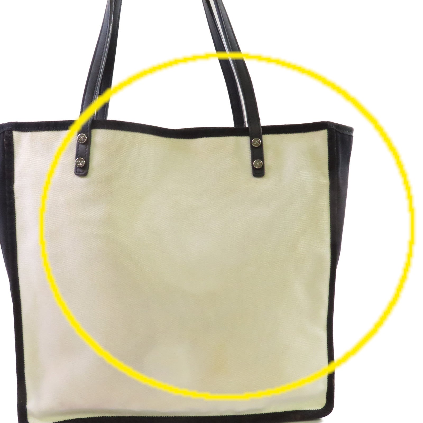 CHANEL 帆布Tote Bag肩背袋白色/黑色