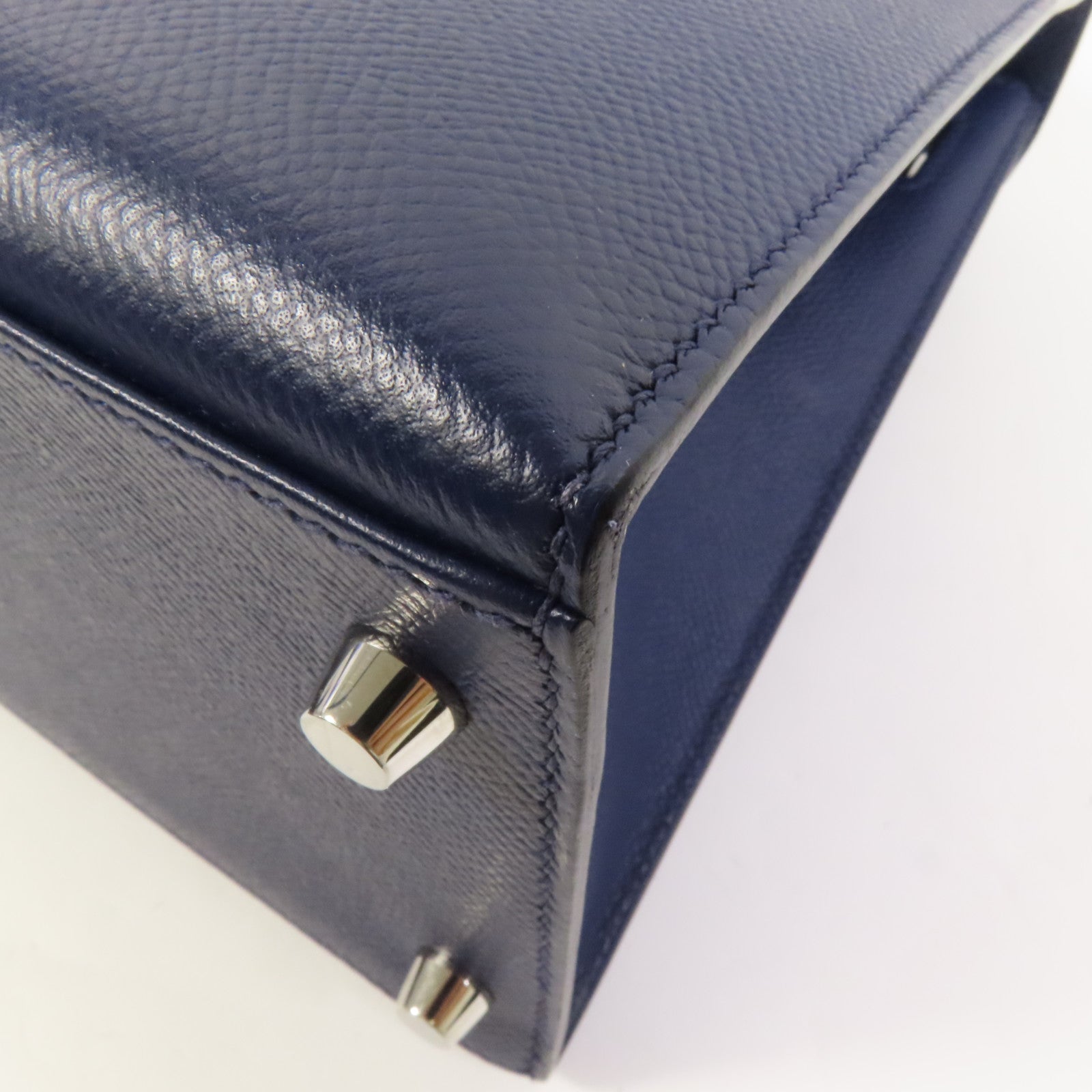 HERMES Epsom皮革Kelly 28銀扣手挽肩背兩用袋Bleu Saphir