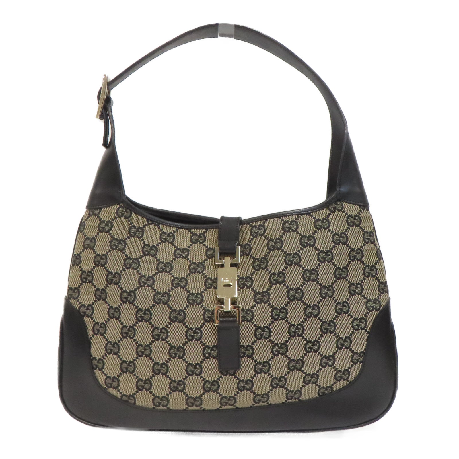 GUCCI 帆布Jackie銀扣手挽袋黑色