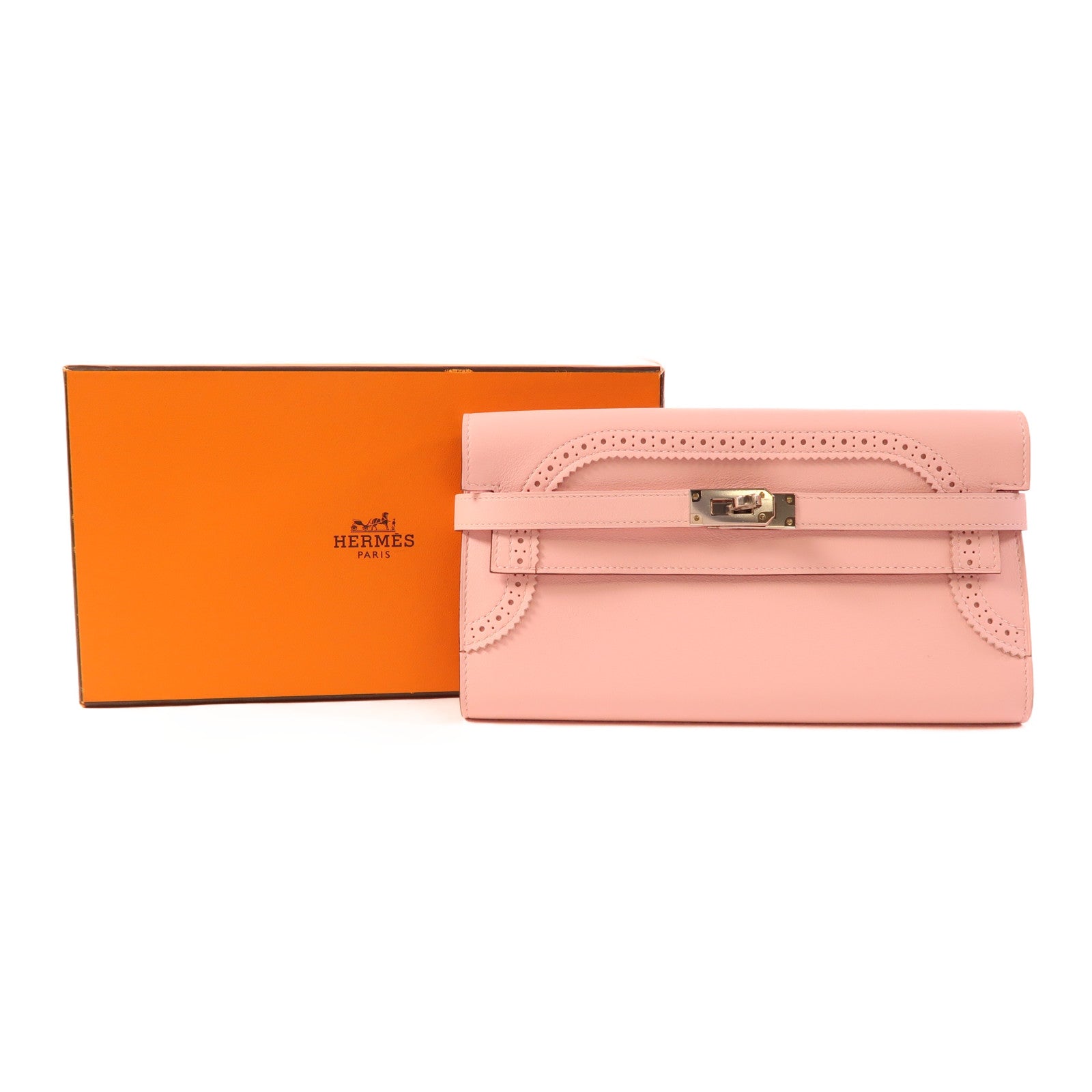 HERMES Swift皮革Gillies Kelly Long Wallet銀扣長錢包Rose Sakura