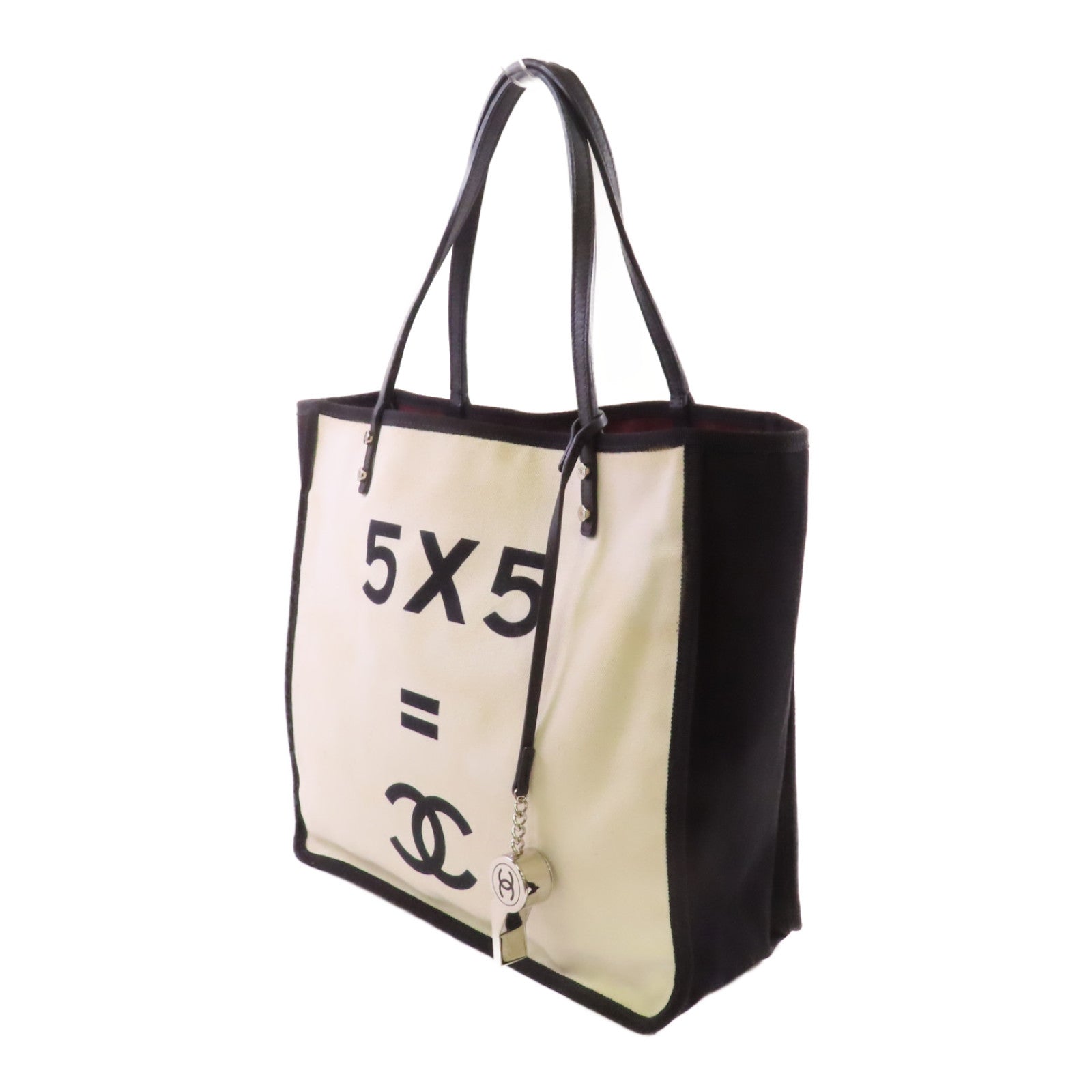 CHANEL 帆布Tote Bag肩背袋白色/黑色