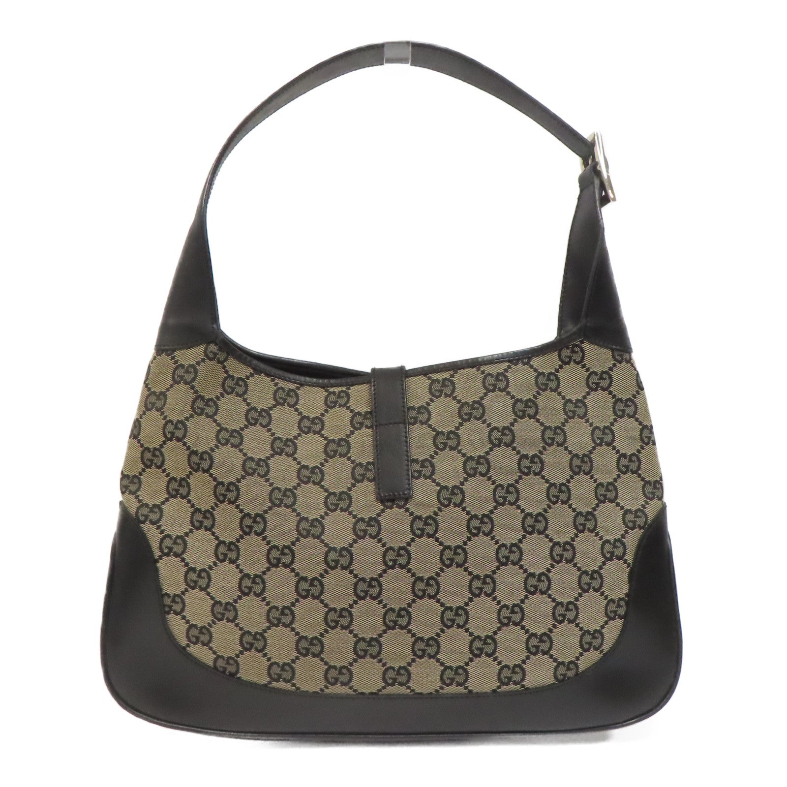 GUCCI 帆布Jackie銀扣手挽袋黑色