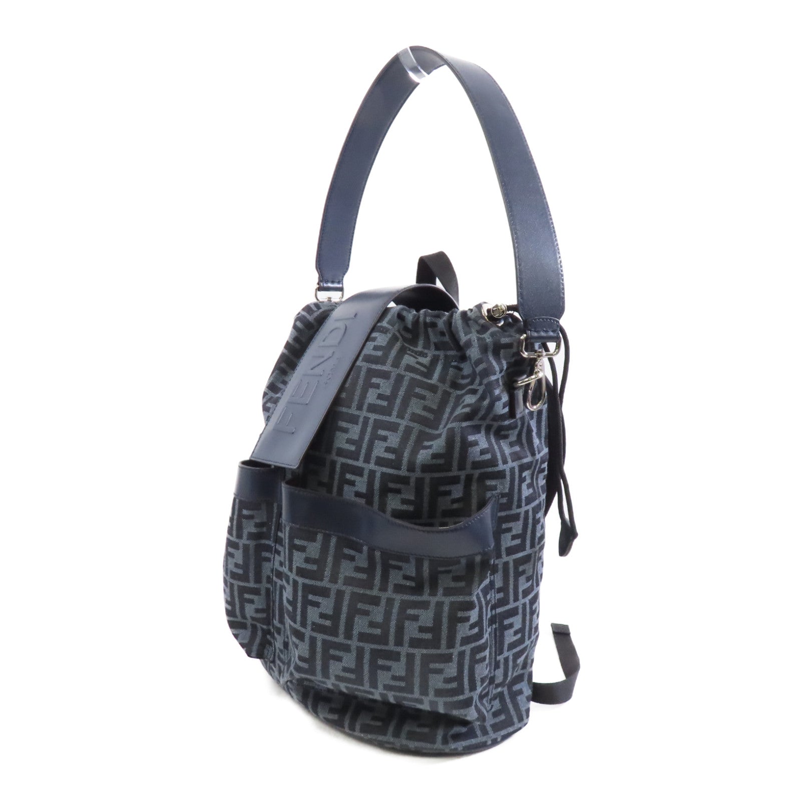 FENDI 帆布Backpack銀扣背包藍色