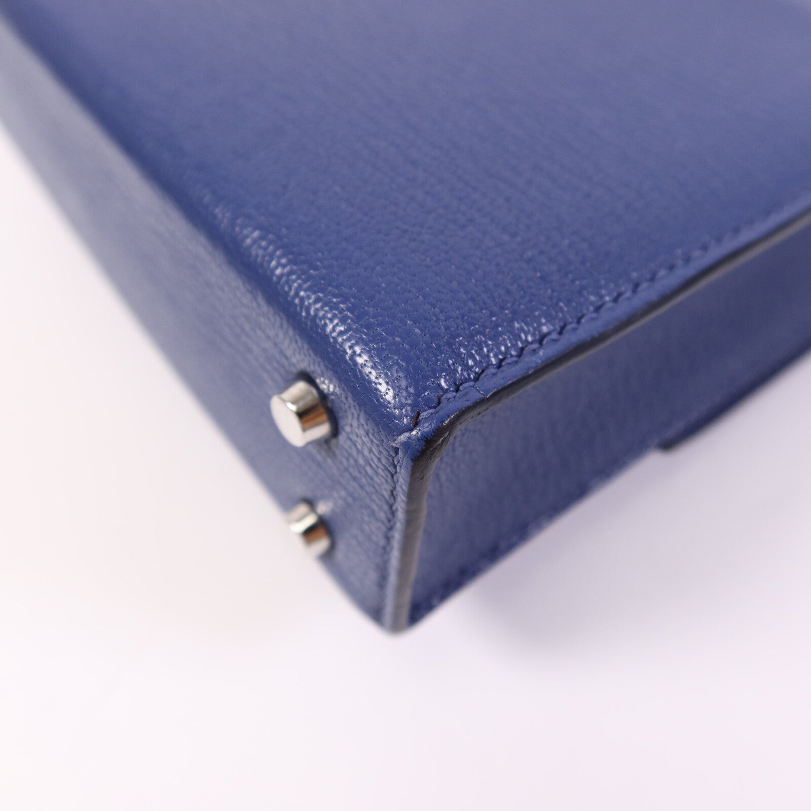 HERMES Chevre皮革Verrou Mini銀扣鏈帶肩背袋Bleu Brighton