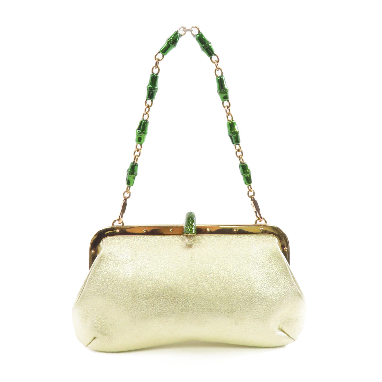 GUCCI 牛皮皮革Clutch Bag金扣手拿包金色/綠色