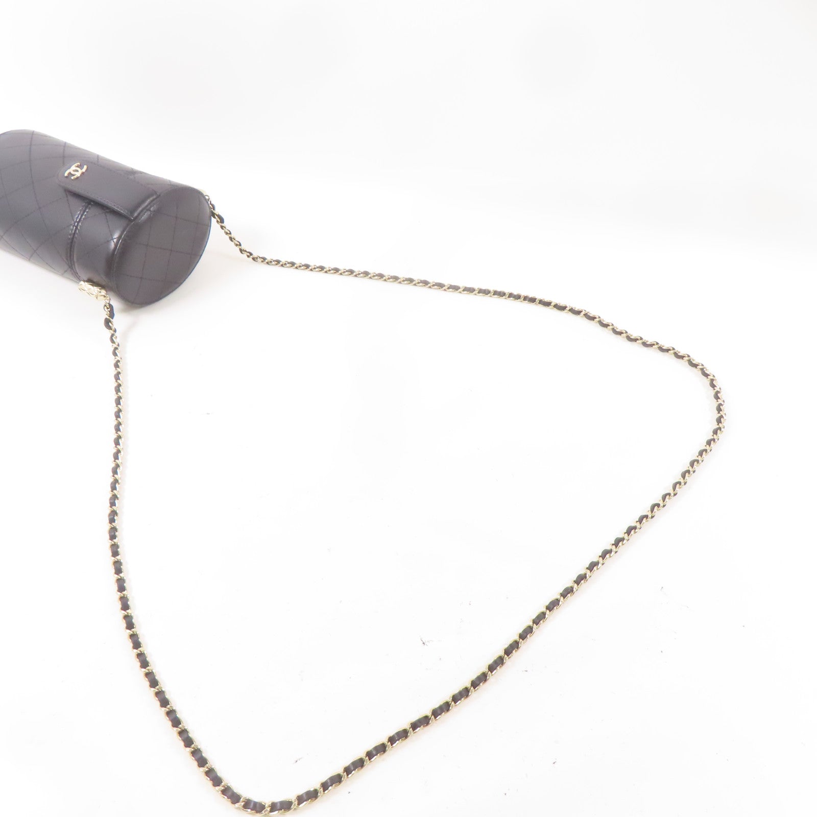 CHANEL 牛皮皮革Chain Shoulder金扣鏈帶肩背袋黑色