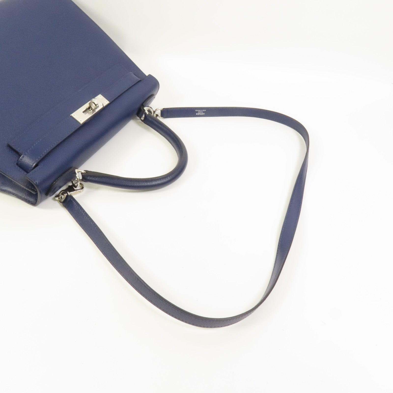 HERMES Epsom皮革Kelly 28銀扣手挽肩背兩用袋Bleu Saphir