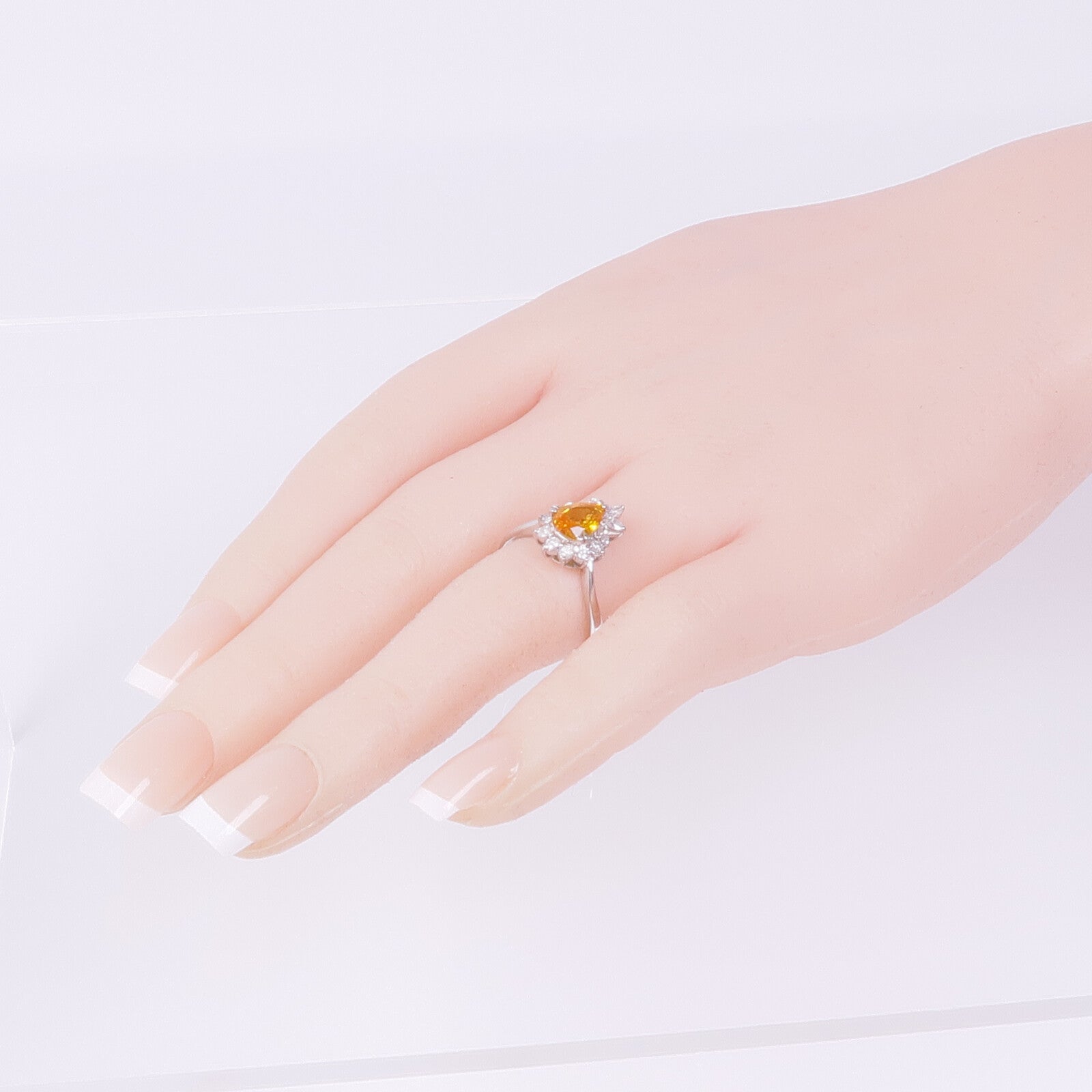 JEWELRY PT900鉑金Yellow Sapphire Diamond Ring黃色藍寶石/鑽石戒指US#8