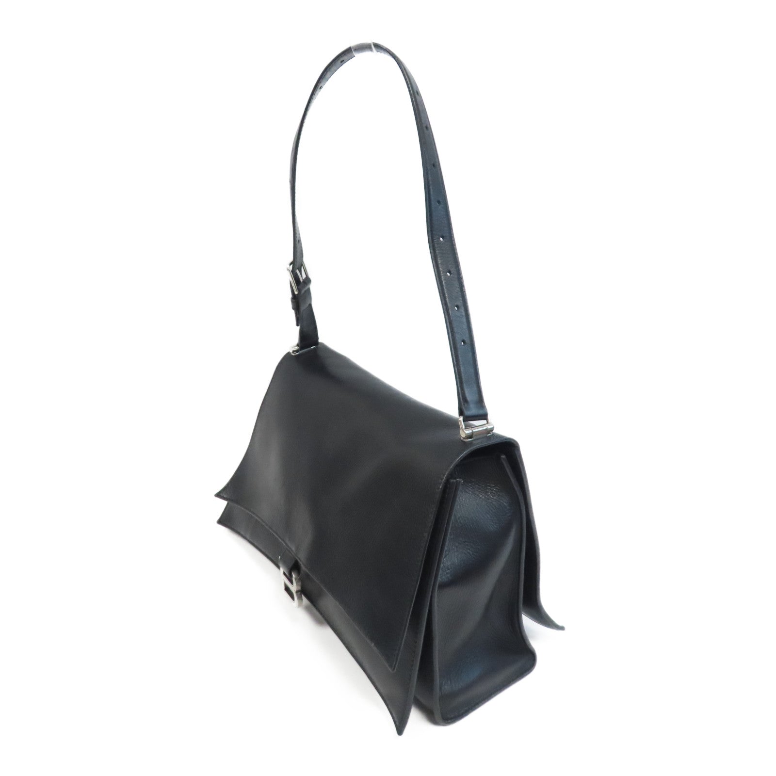 BALENCIAGA 羊皮皮革Crush銀扣肩背袋黑色