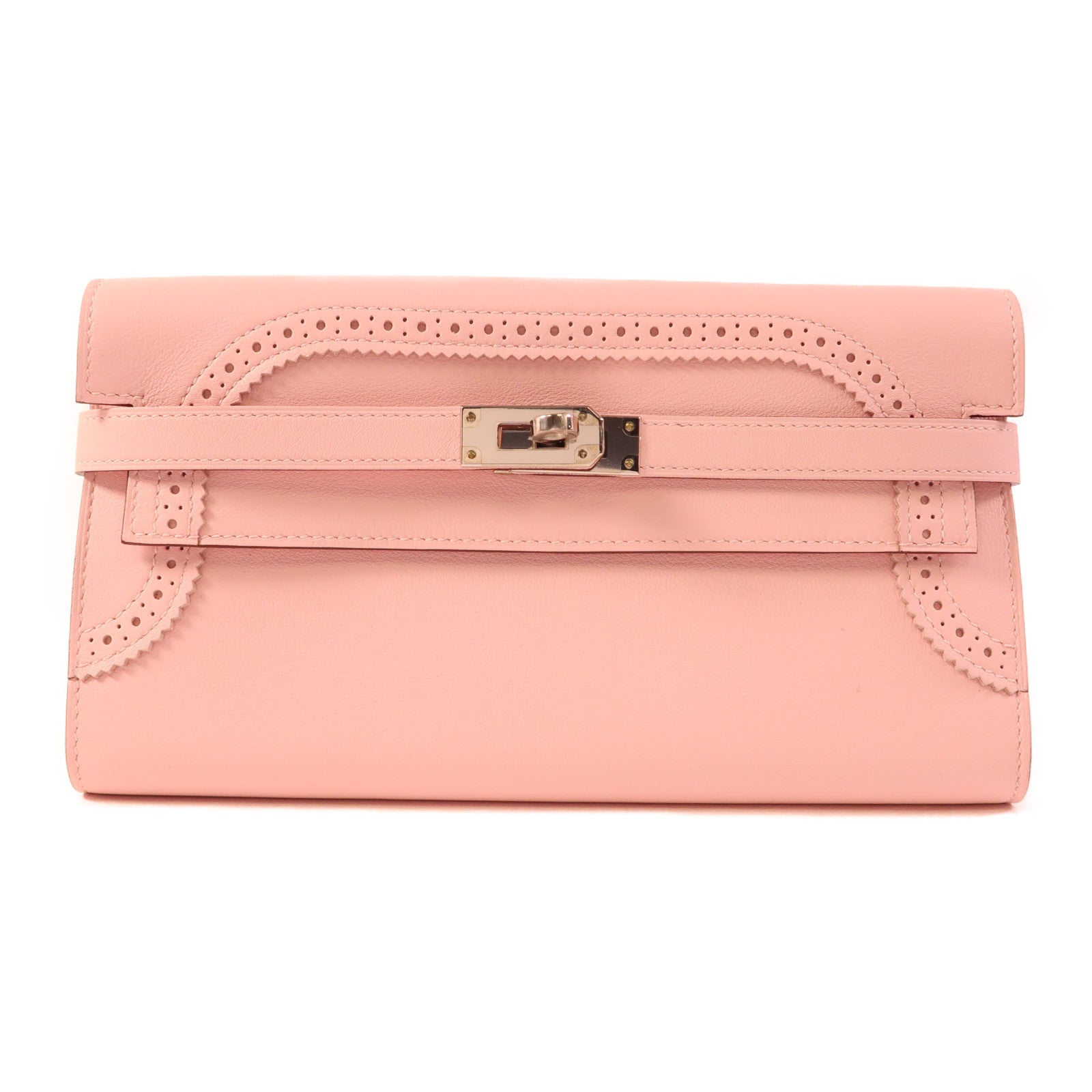 HERMES Swift皮革Gillies Kelly Long Wallet銀扣長錢包Rose Sakura